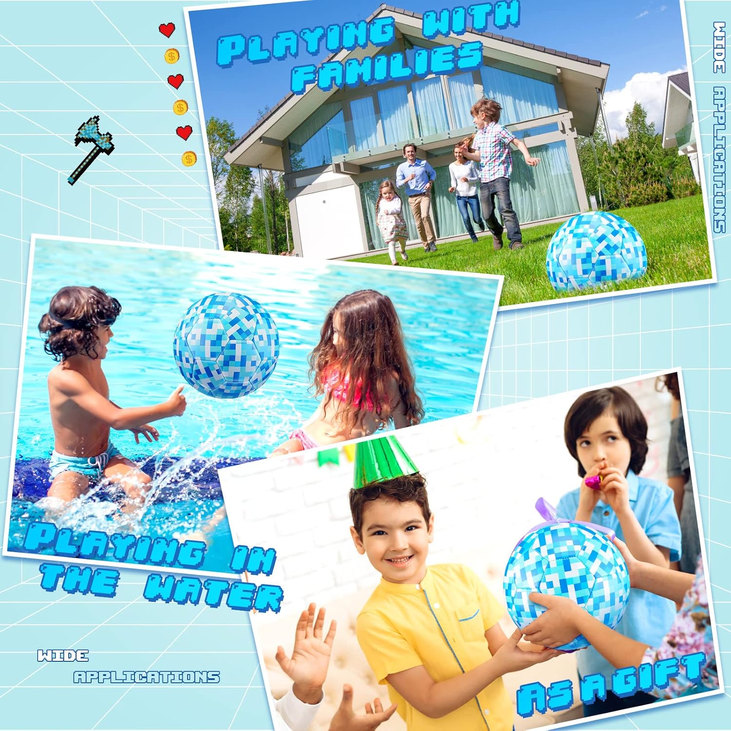 Pixel Size 3 – Balón de fútbol con bomba de 3 a 4 años, 4 a 6, 6 a 8 píxeles, para interiores y exteriores, juguetes de fútbol con bomba para niños,