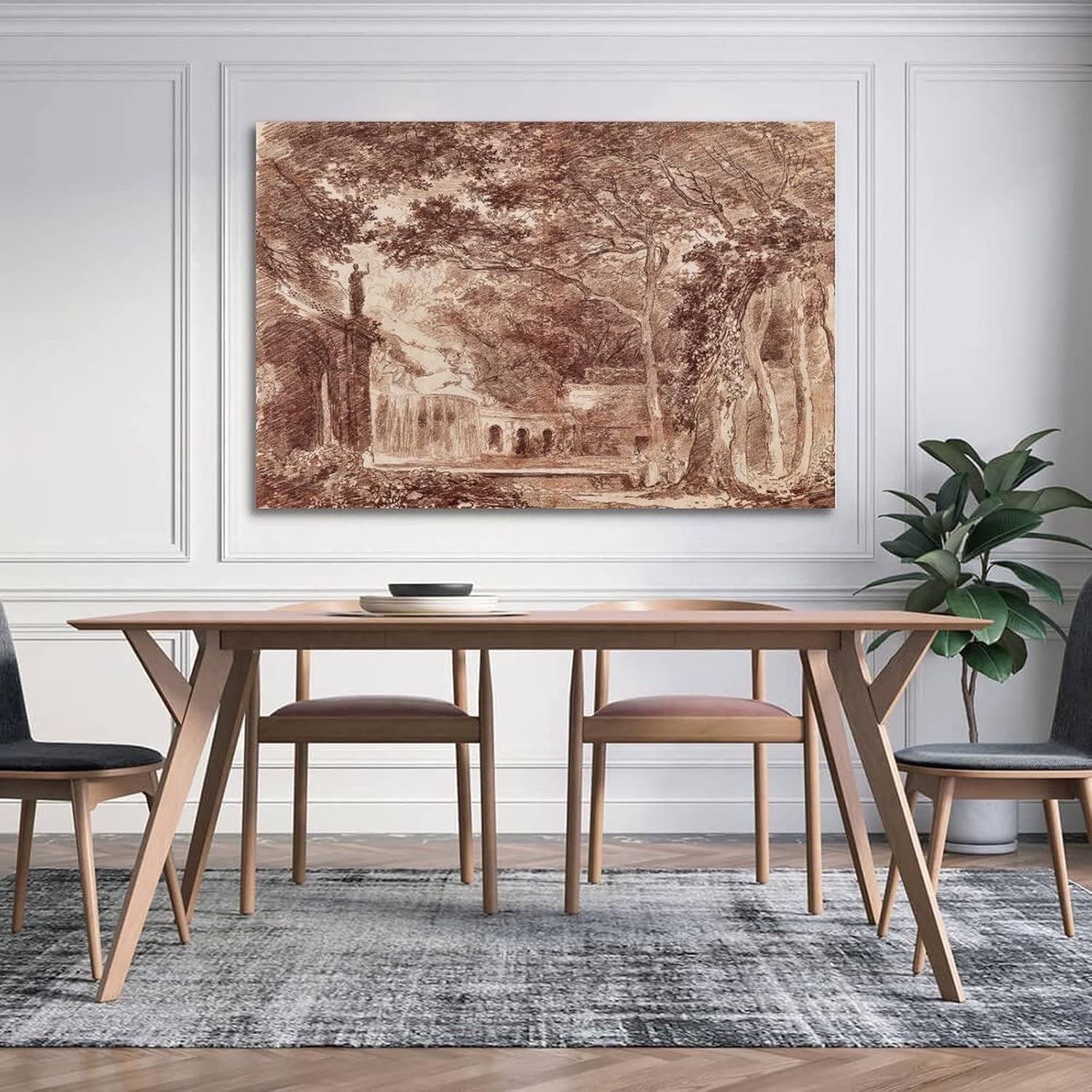 Póster de papel Giclée de Hubert Robert Giclée con la fuente ovalada en los jardines de la villa D Este Tivoli Bri Picture Print Art Poster Painting