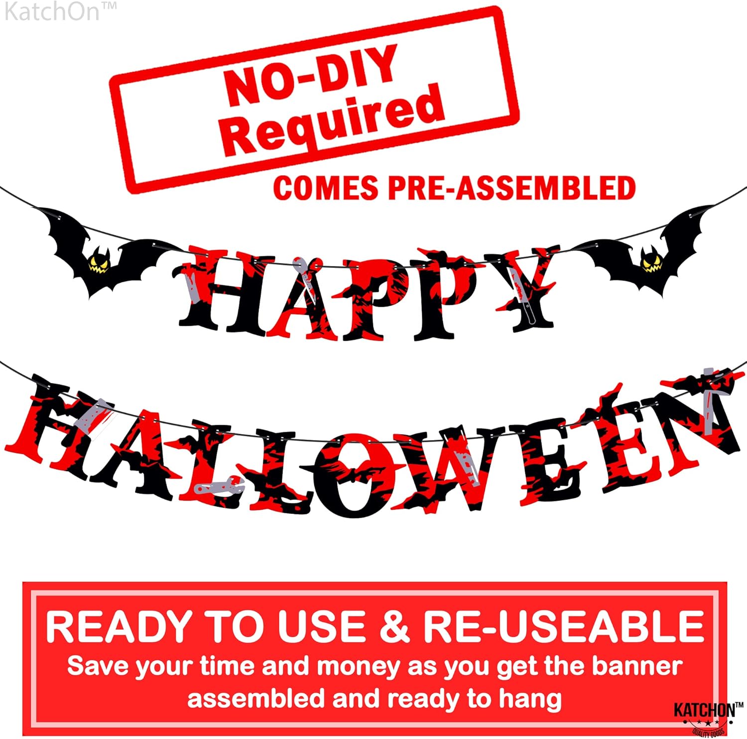 KatchOn, Cartel de Feliz Halloween con murciélagos  Grande de 10 pies, sin bricolaje  Guirnalda de Halloween aterradora para manto, decoraciones de