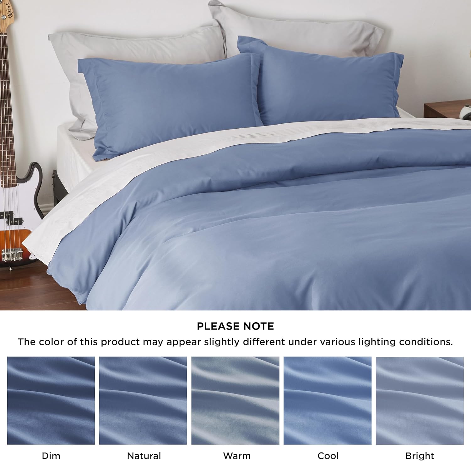 Bedsure Funda de edredón azul pizarra, tamaño Queen, de suave microfibra cepillada, para niños, con cremallera, 3 piezas 1 funda de edredón (90 x 90