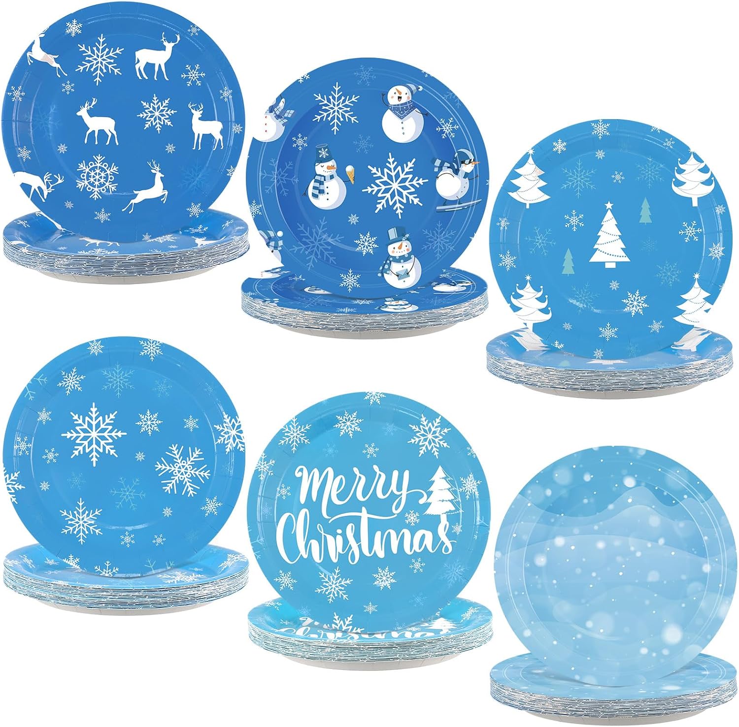 Gerrii 60 platos de fiesta de Navidad de 7 pulgadas, desechables, de papel, copos de nieve, para postre decorativos, para fiestas de Navidad,