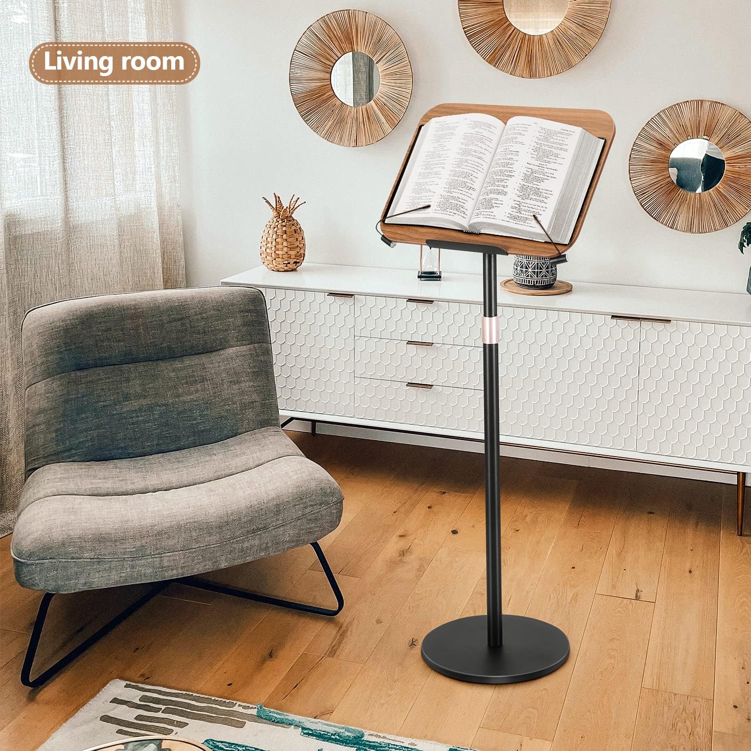 Nisorpa Soporte de libro para leer podio ajustable a mano libre para la Biblia, hoja de música, libro de recetas de cocinero, soporte de madera con