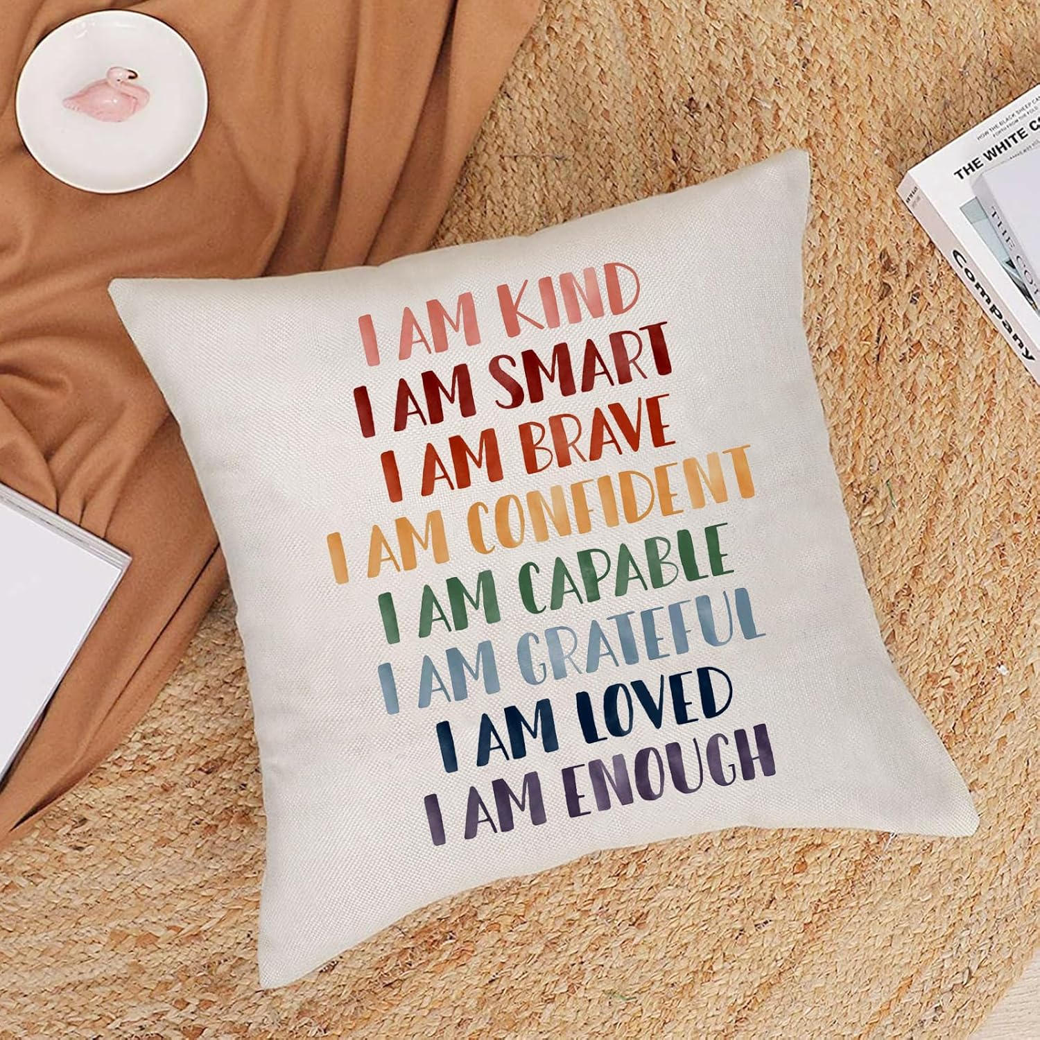 Funda de almohada con frase inspiradora con texto en inglés “I am kind”, para decoración del hogar, dormitorio, sala de estar, regalo para