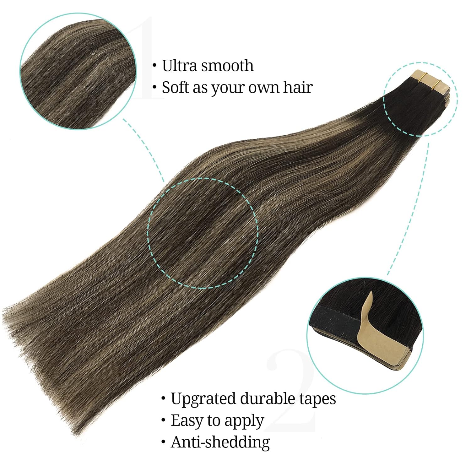 DOORES – Extensiones de cabello con cinta en extensiones de cabello Remy de color real, extensiones de cabello humano natural trama de piel recta