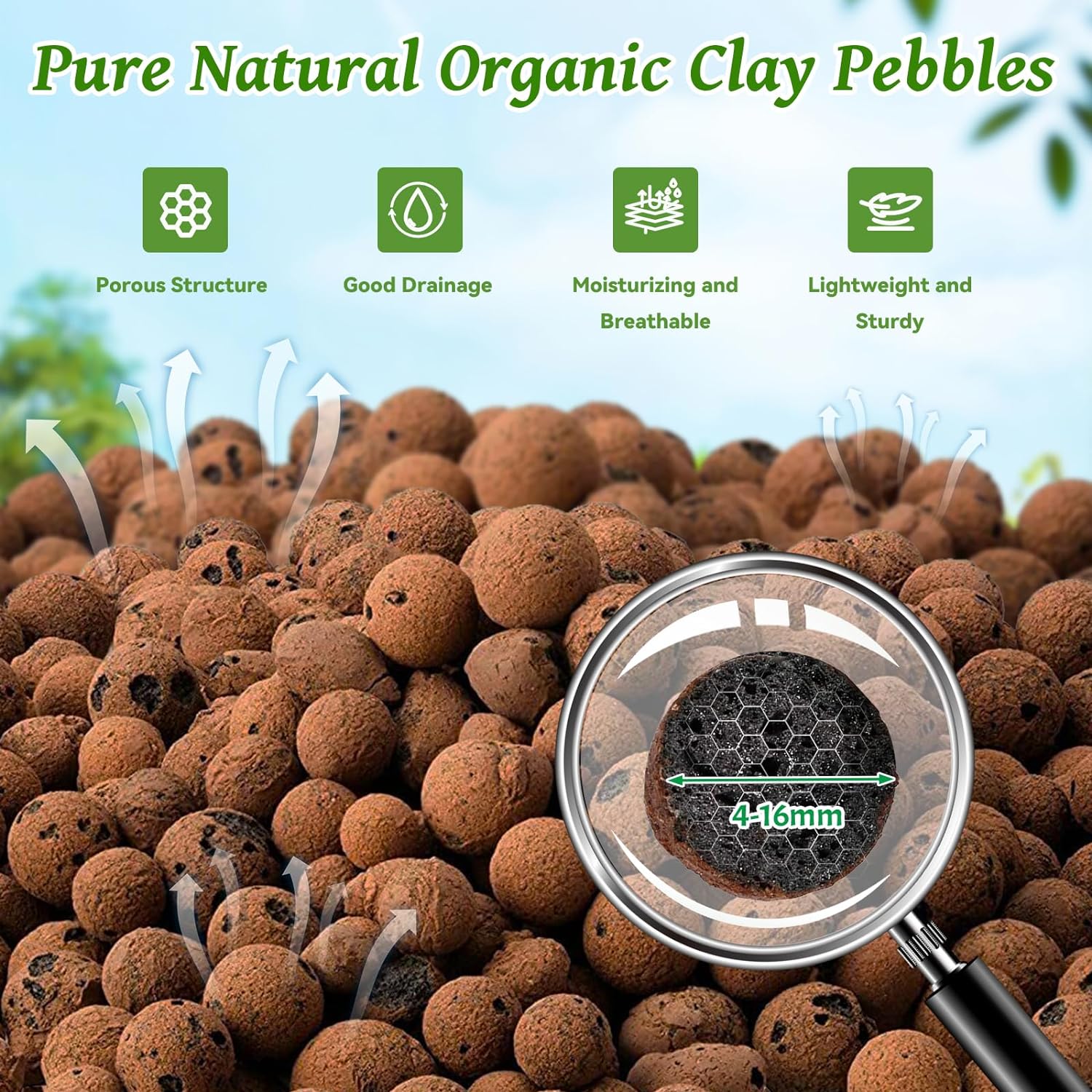 Riare Guijarros de arcilla expandida orgánica de 14 libras para plantas, bolas de leca natural de 0.157 a 0.630 pulgadas, ligeras piedras