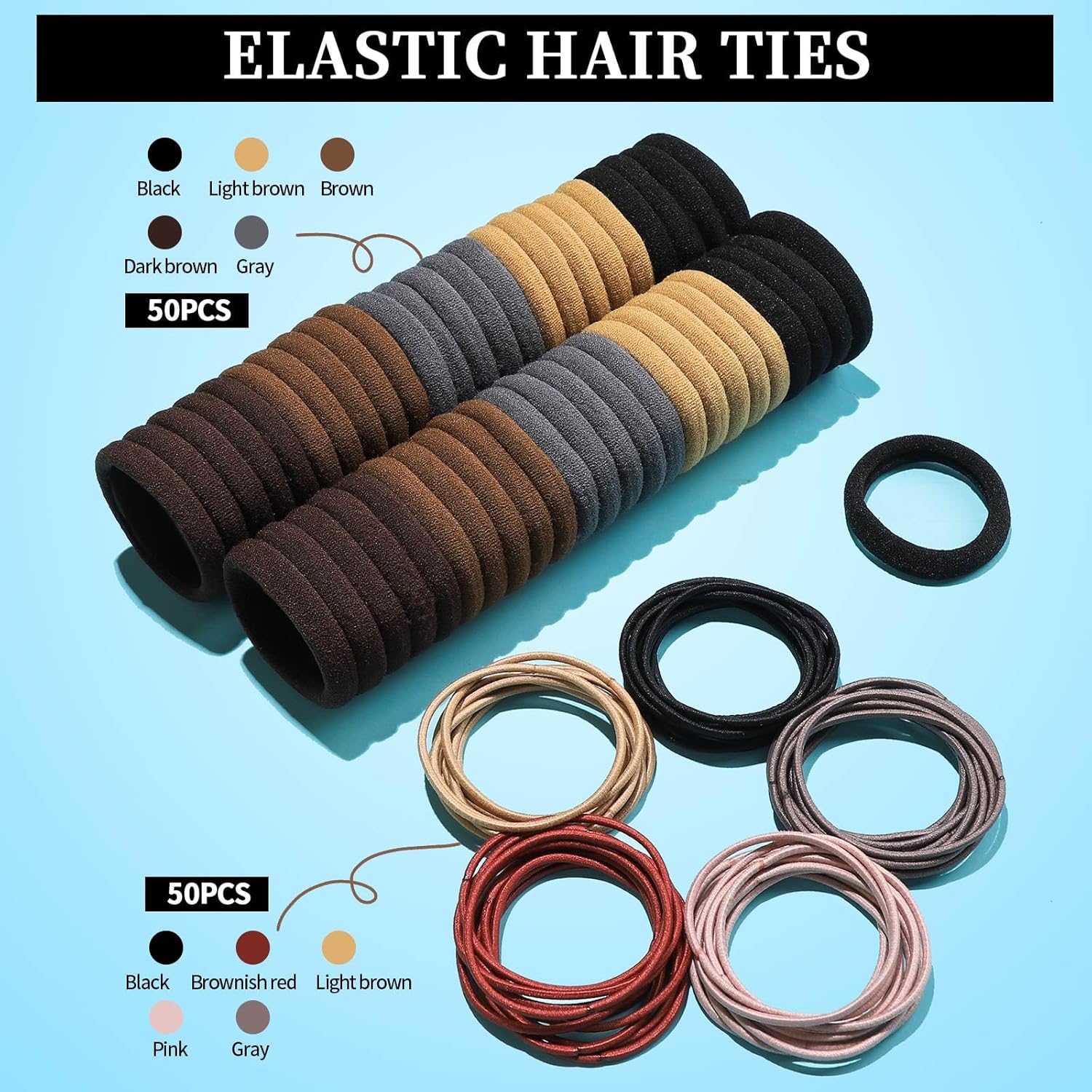 FANDAMEI Kit de lazos elásticos para el cabello, accesorios para el cabello para mujeres con bandas elásticas para el cabello, lazos negros para el