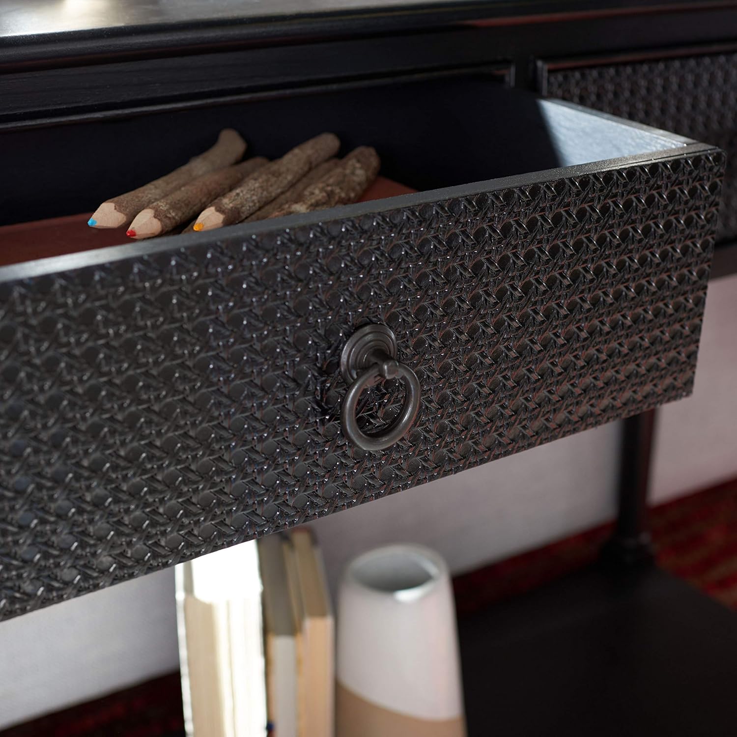 Safavieh Home Collection Haines – Mesa consola con 2 cajones y estante inferior negro