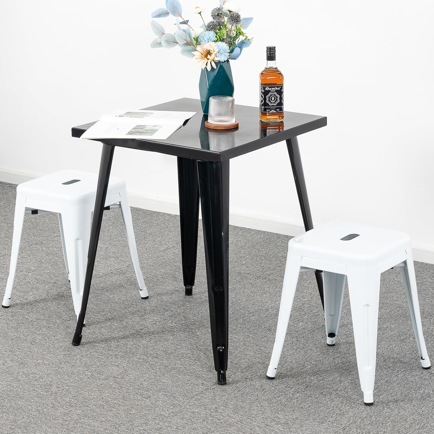Brage Living Juego de 2 taburetes industriales de metal de 18 pulgadas, taburetes apilables para aula, sillas de comedor de metal sin espalda para