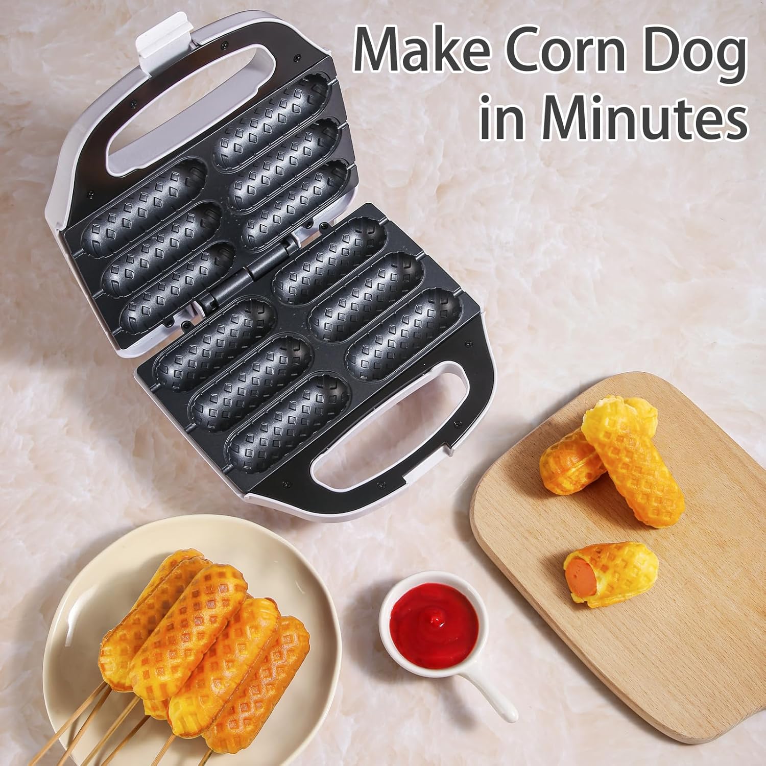 Máquina de gofres de maíz para perros calientes, con placa de revestimiento antiadherente, tostadora para perros calientes para hacer 6 perros de