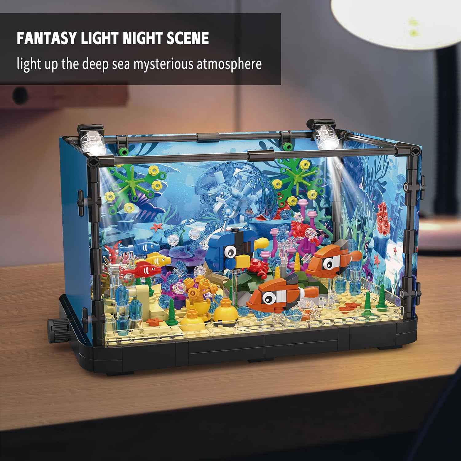QLT QIAOLETONG Kits de bloques de construcción de peces de peces con luces LED, regalos creativos de animales marinos para niños y adultos (725
