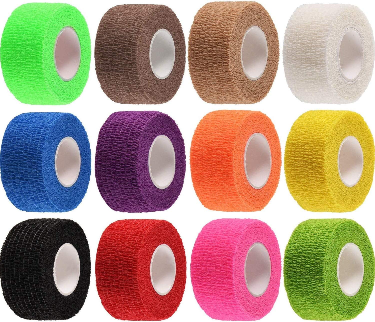 sansheng Paquete de 12 vendajes cohesivos autoadherentes, cinta atlética para muñeca, tobillo, mano, etc. (12 colores, 1 pulgada x 5 yardas)