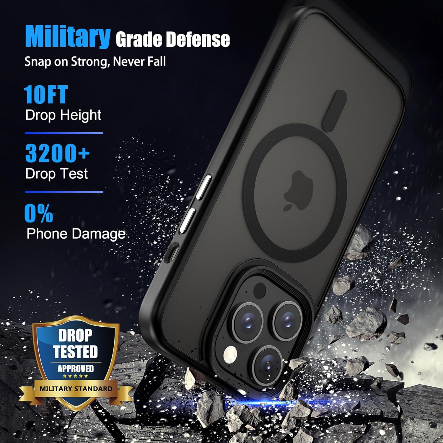 Funda magnética para iPhone 14 Pro compatible con MagSafe 2 pantallas de vidrio y 2 protectores de lente de cámara grado militar translúcida mate