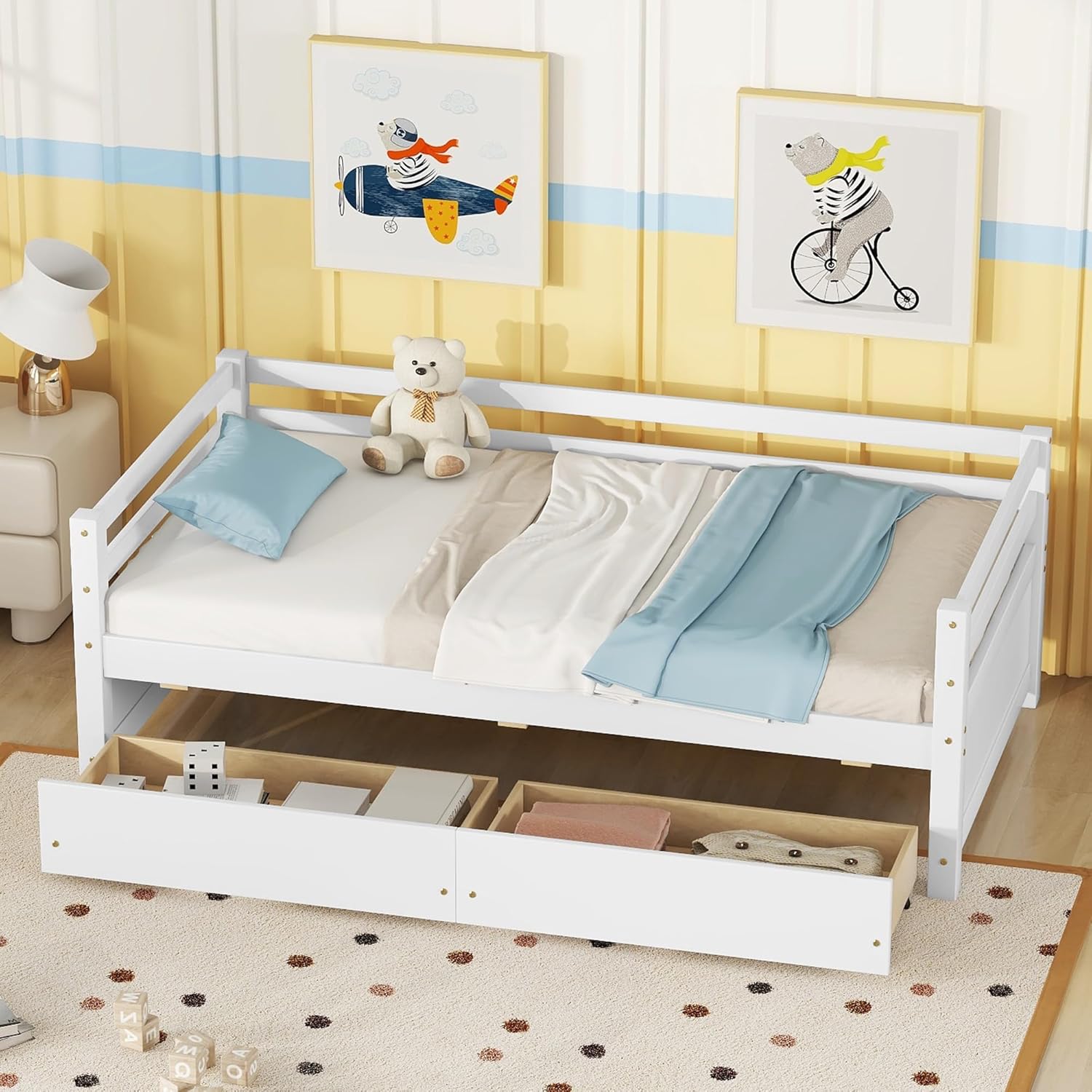 Bellemave Sofá cama individual con dos cajones de almacenamiento, cama individual de madera, marco de sofá cama con cajones de almacenamiento, sofá