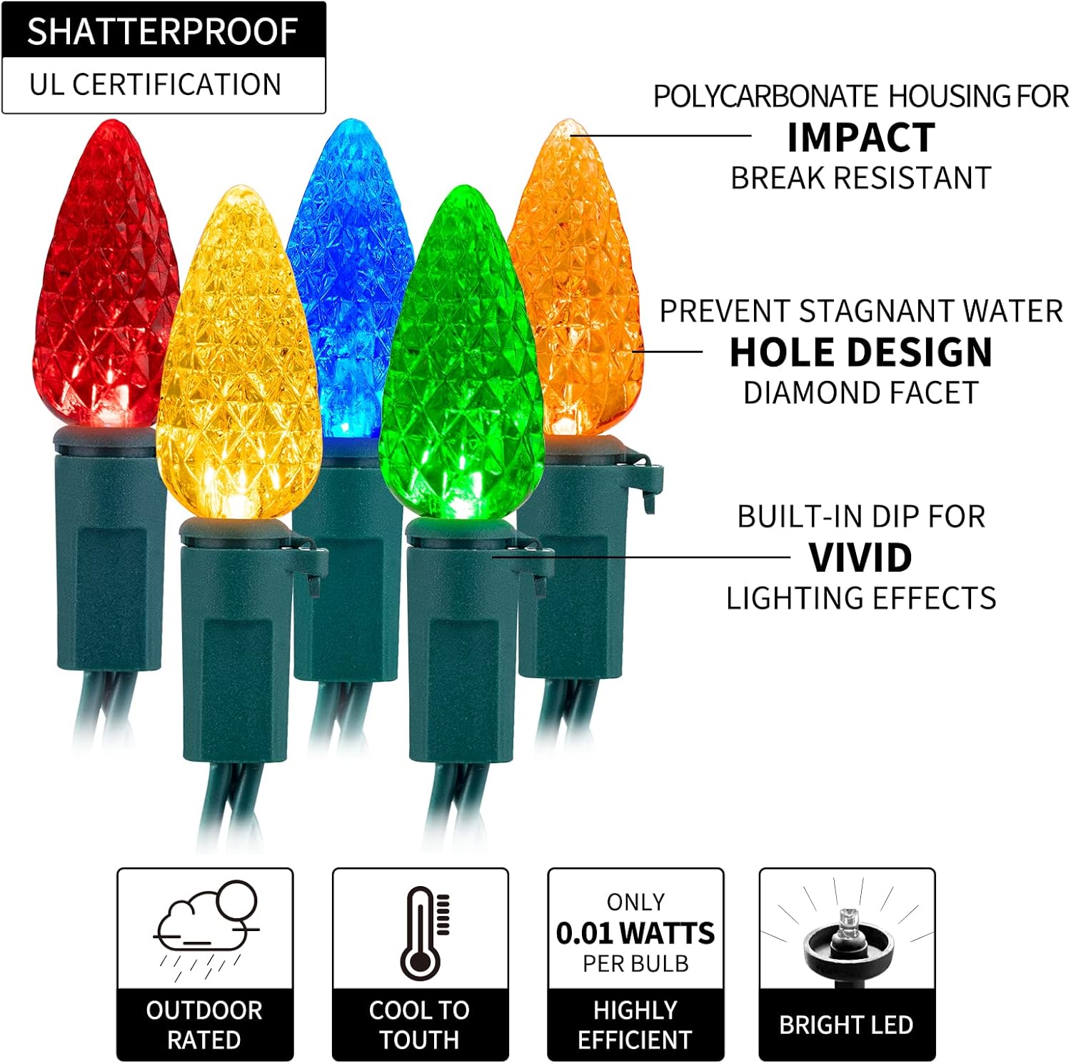 C6 – Guirnalda de luces LED de Navidad, paquete de 2 tiras de luces de fresa de 20 pies con 60 luces LED con temporizador y 8 modos de luz para