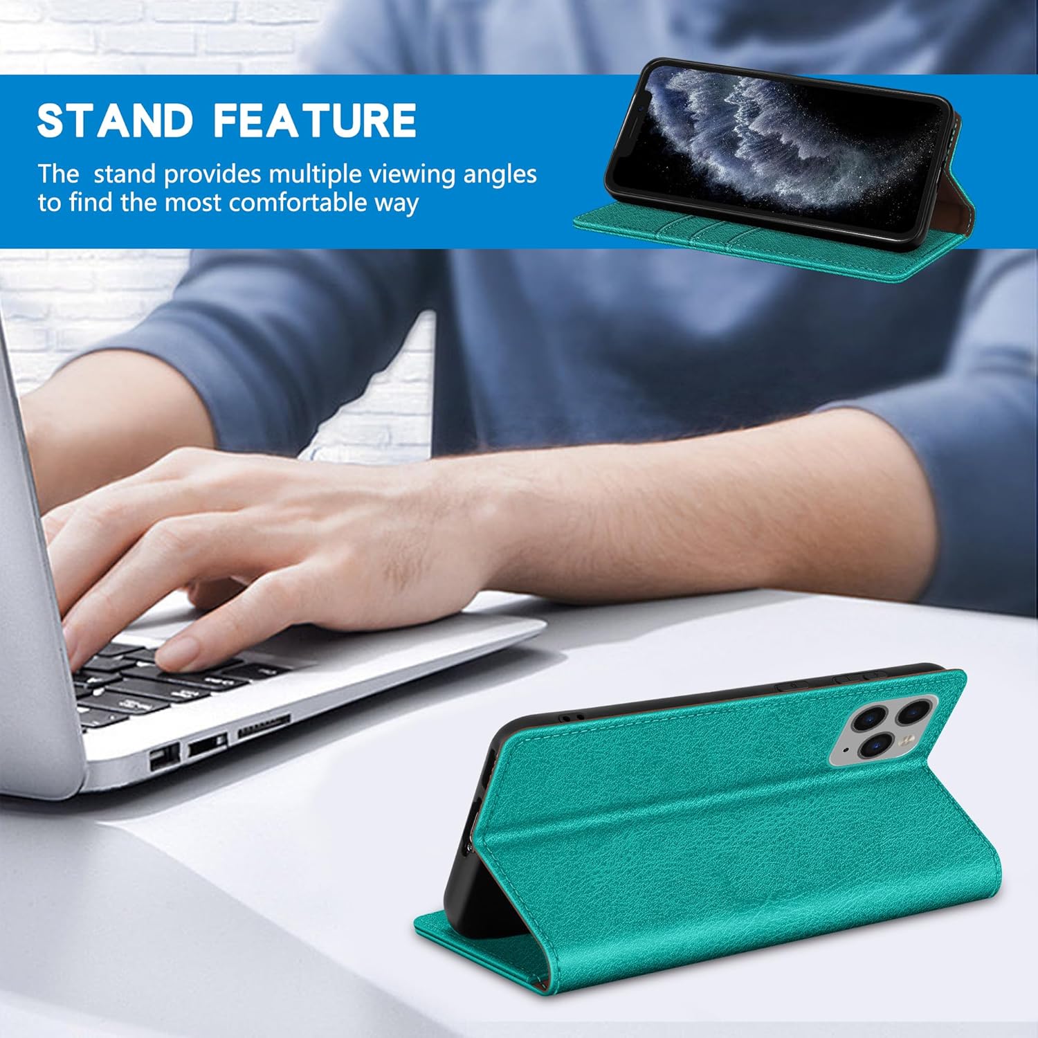 ZZXX Funda tipo cartera para iPhone 11 Pro Max con bloqueo RFID, soporte de ranura para tarjetas, funda protectora de cuero magnético fuerte