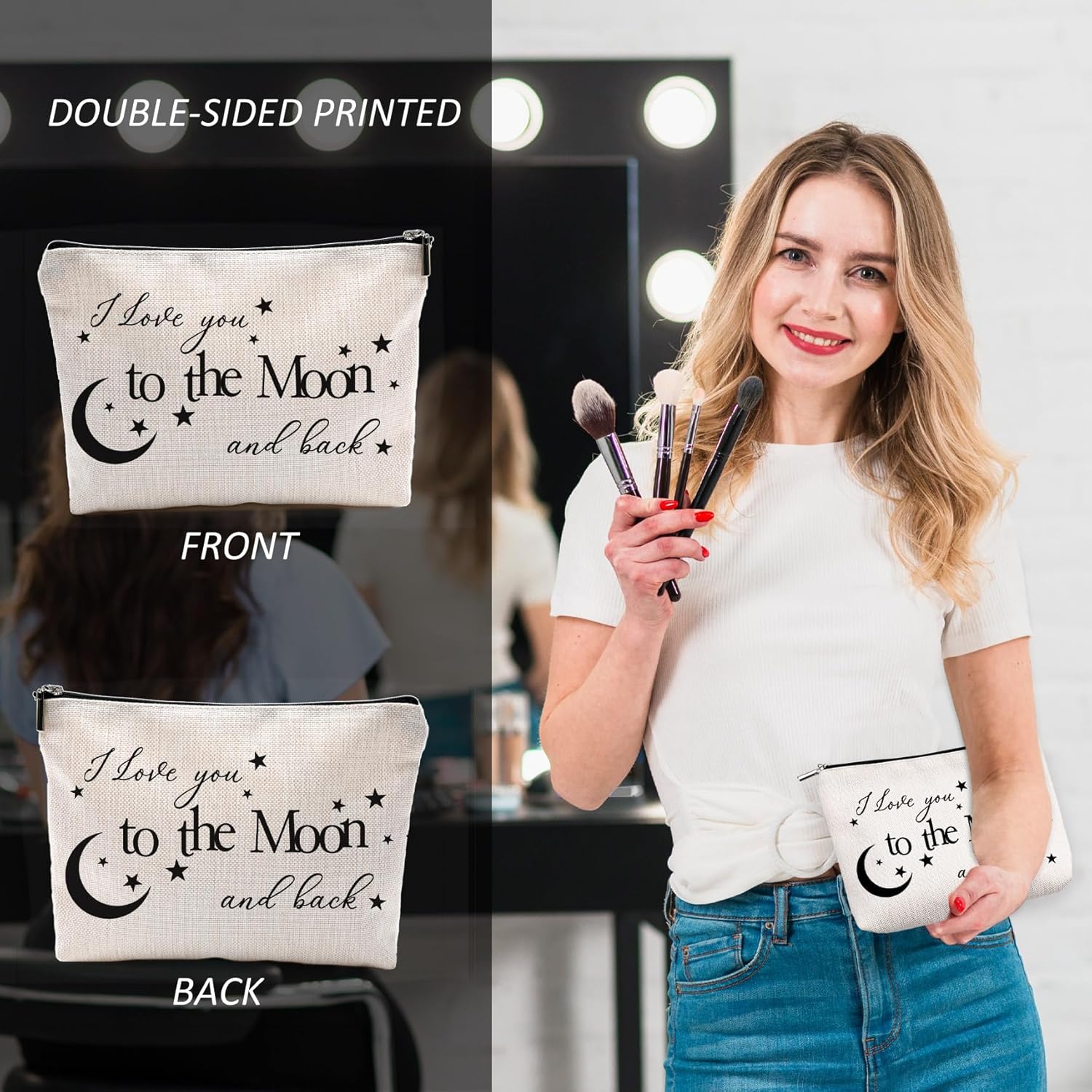 Bolsas de maquillaje para mujer, bolsa de maquillaje de amor, regalos con texto en inglés “I Love You”, bolsa de cosméticos blanca para mujeres,