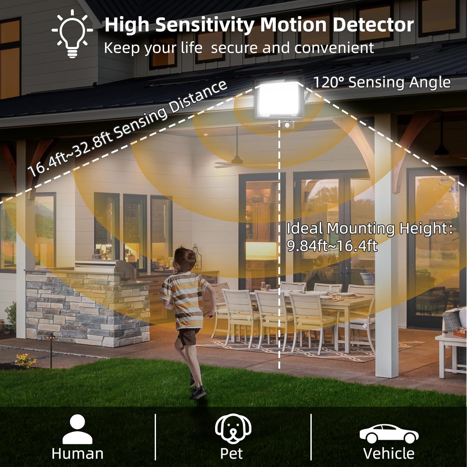 Paquete de 2 luces de inundación LED de 100 W, sensor de movimiento al aire libre, 10000 lm, 6500 K, luces de seguridad, movimiento al aire libre,