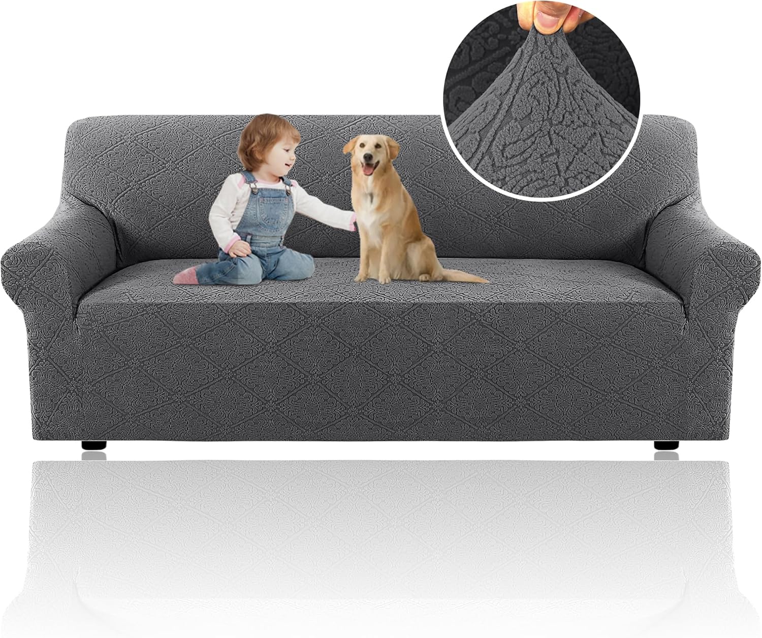 H.VERSAILTEX Fundas de sofá jacquard para sofás de 3 cojines, 1 pieza, funda elástica para sofá, funda gruesa y suave antideslizante para sofá para