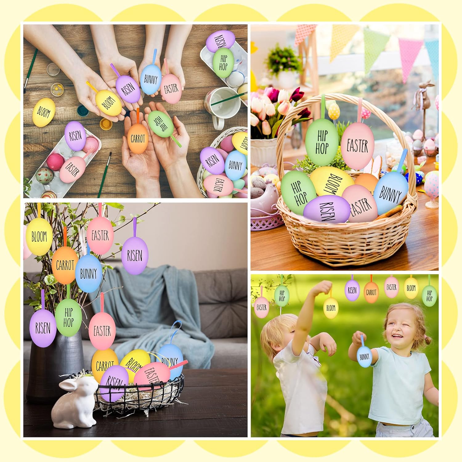 Adornos de huevo de Pascua, adornos para colgar huevos de Pascua, huevos de Pascua a granel, huevos pintados de plástico para el hogar, niños,