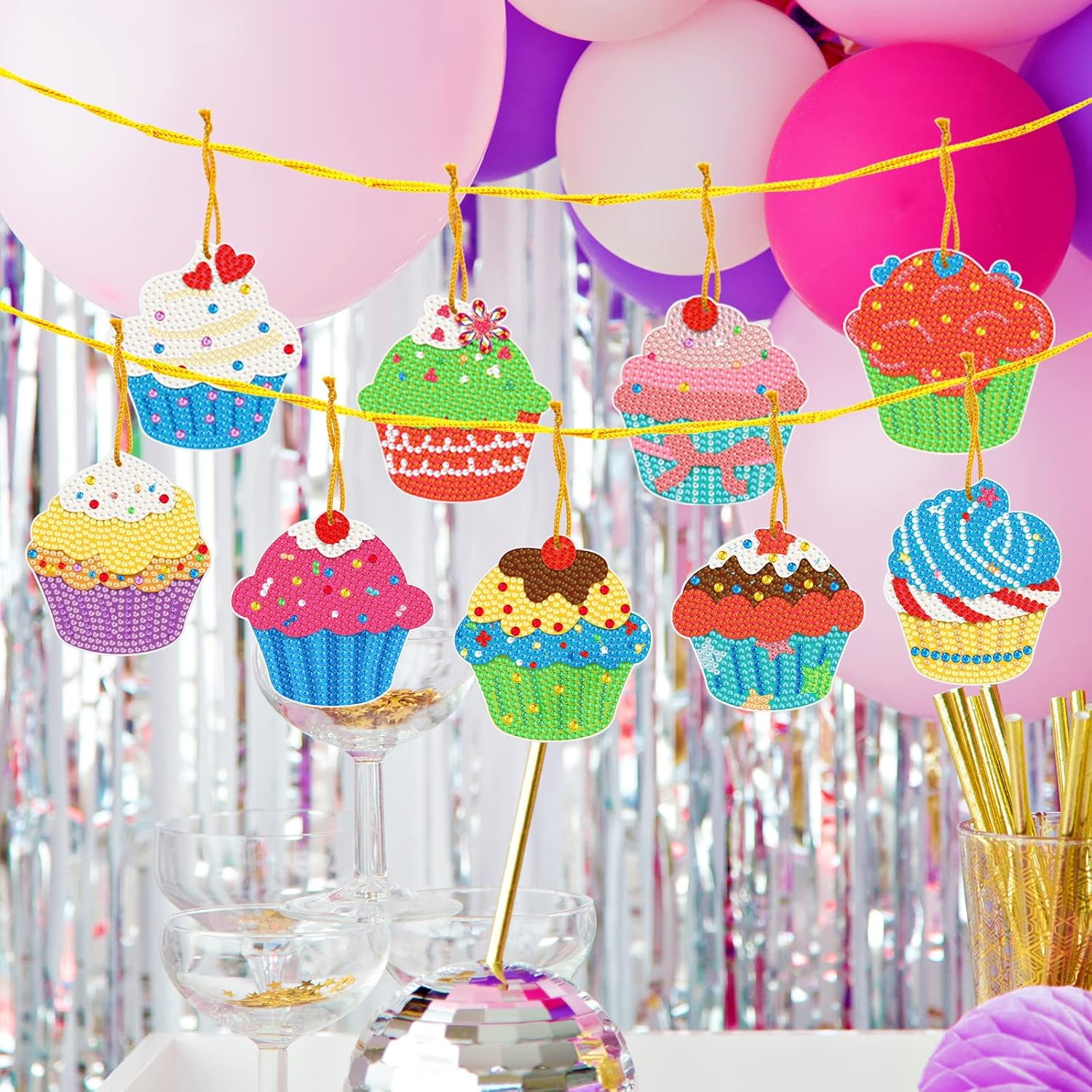 LXTONG Colgante colgante de pintura de diamantes para cupcakes, 9 piezas de cristal con forma especial de diamante por números, adornos colgantes
