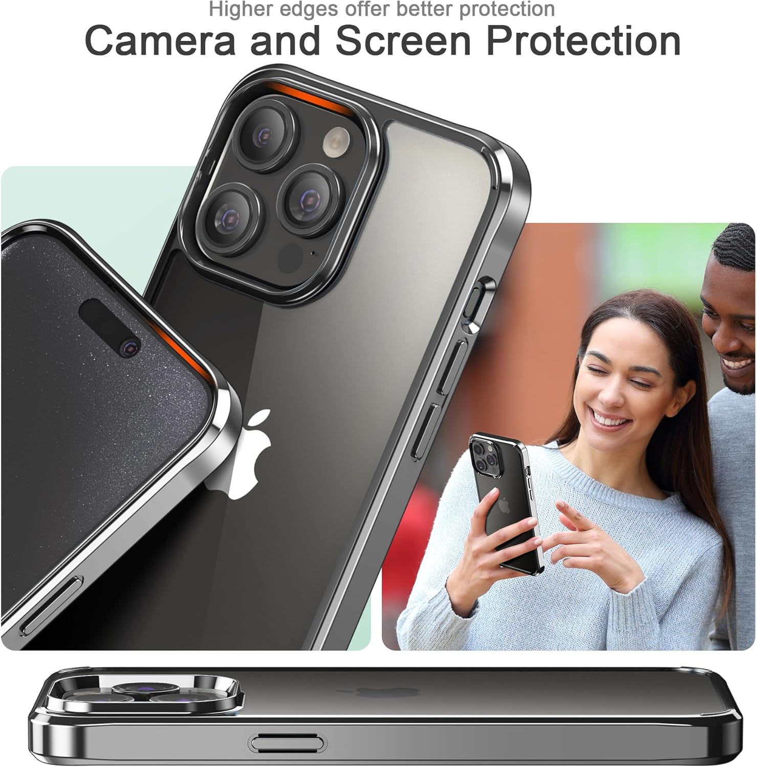 Foluu Funda ultradelgada para iPhone 15 Pro Max 2023 con protector de pantalla de vidrio templado y protector de lente de cámara, chapado duro