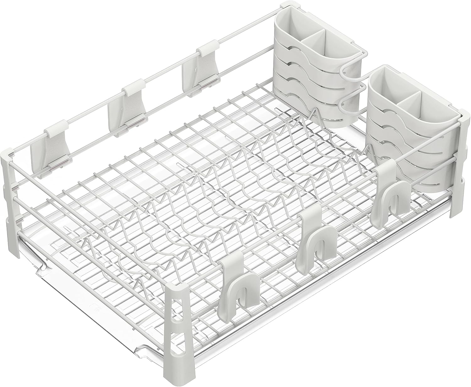 Simple Houseware Escurridor de platos con escurridores, soporte para tazas y soporte para utensilios, color blanco
