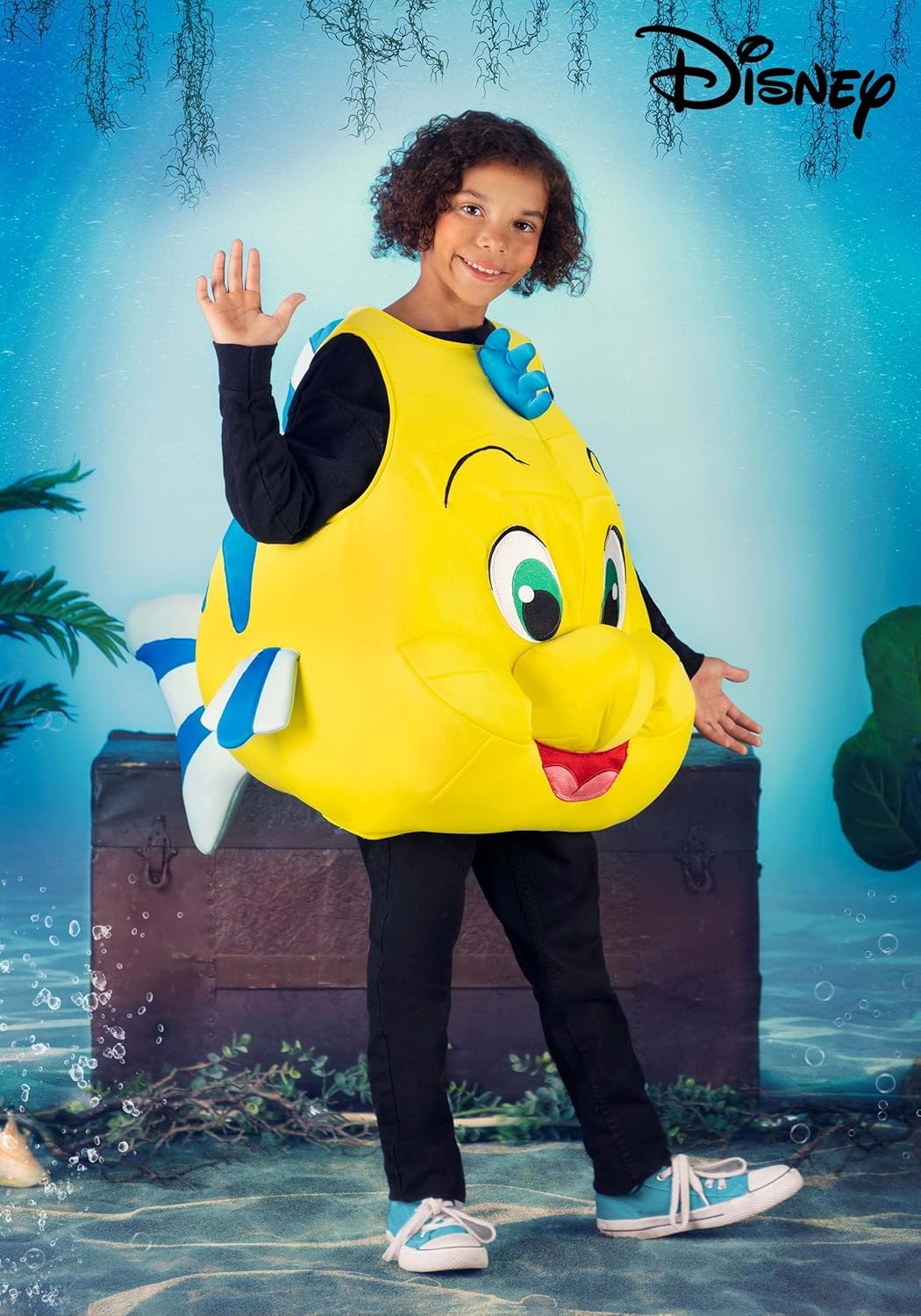 Disney – Disfraz de la Sirenita Flounder para niños, túnica de pez tropical de felpa amarilla