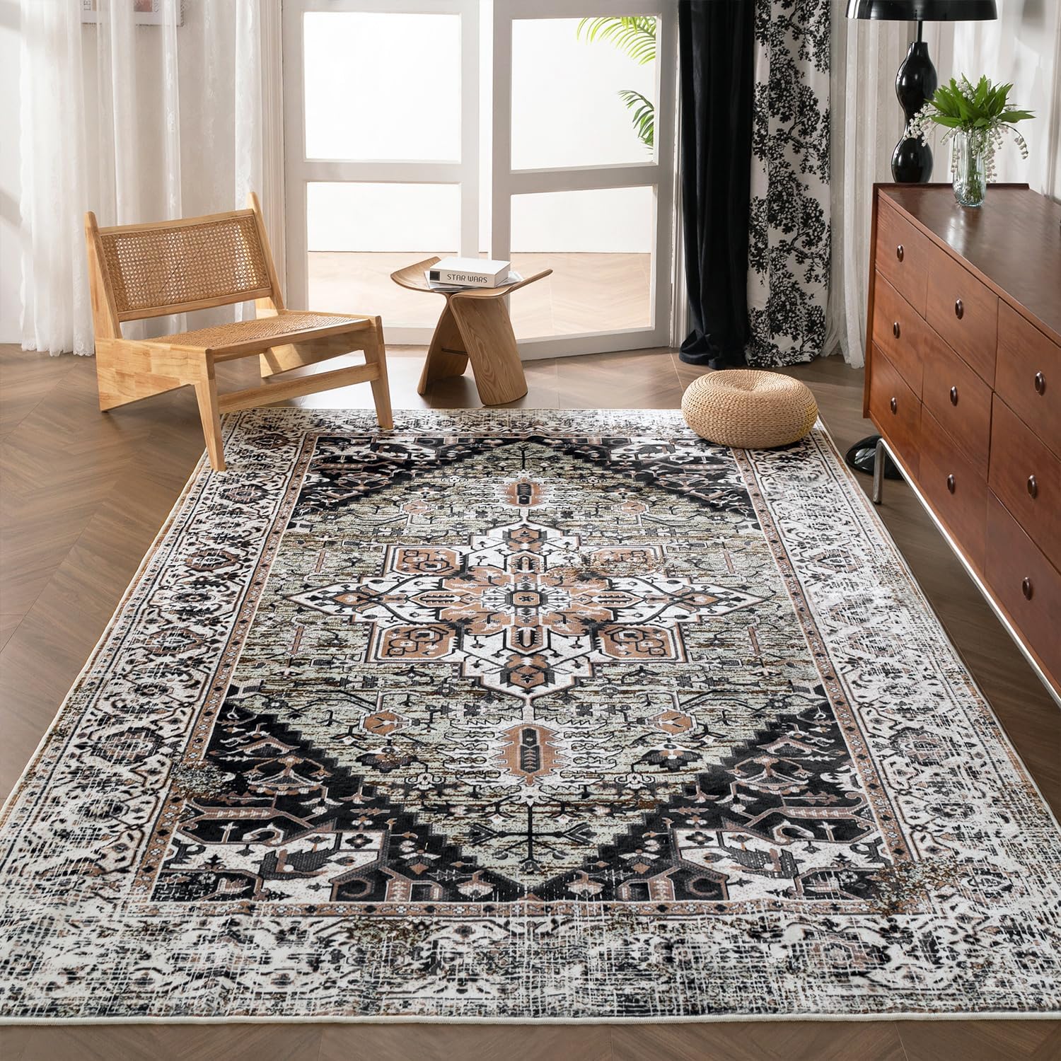 YIHOUSE Alfombras lavables de 5 x 7 pies, para sala de estar, alfombras vintage con diseño floral envejecido, alfombras orientales de interior de