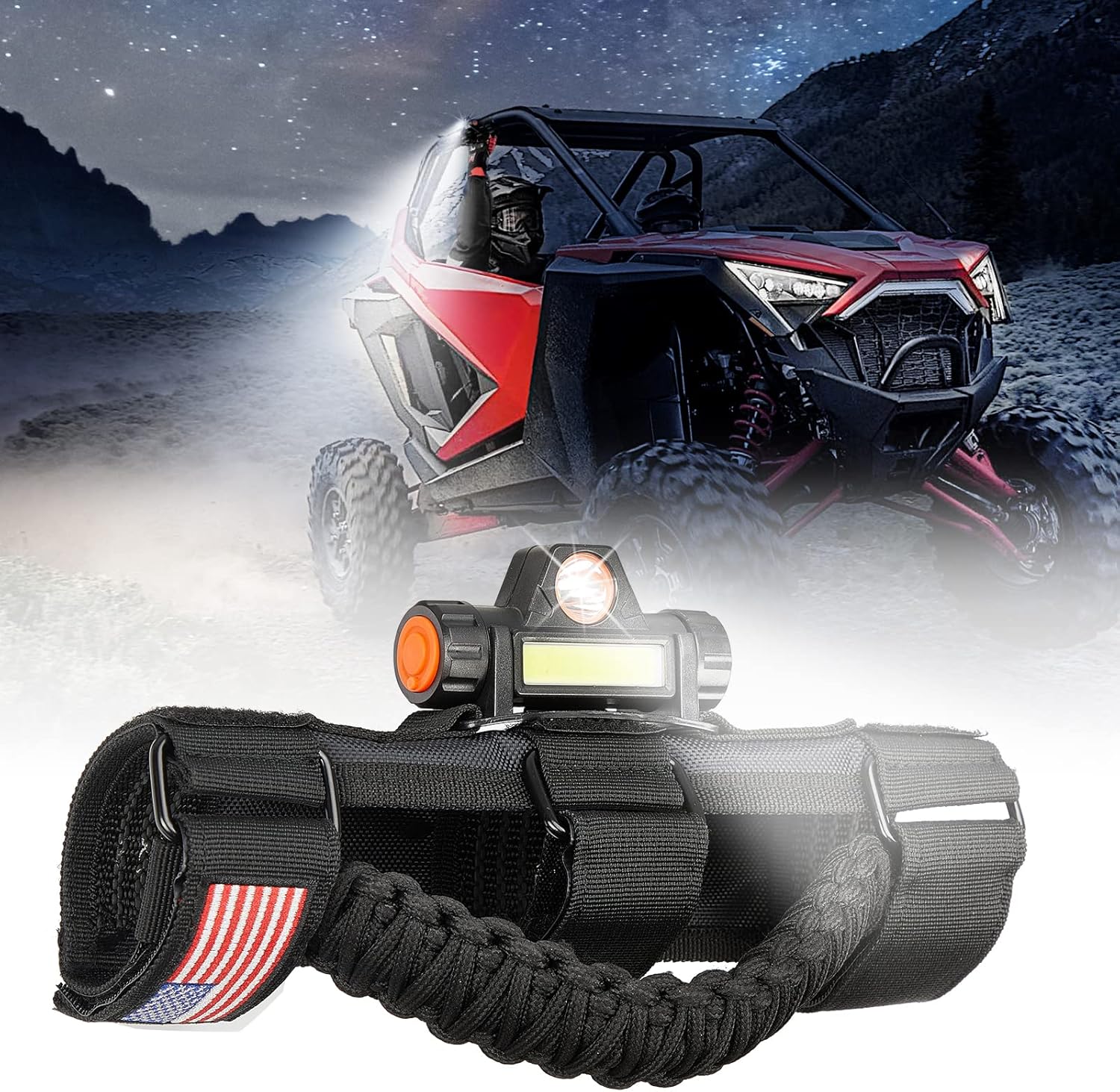 KEMIMOTO Mango de agarre UTV con luz de cúpula, se adapta a barra antivuelco de 1.75 a 2 pulgadas compatible con Polaris Slingshot RZR Can Am X3