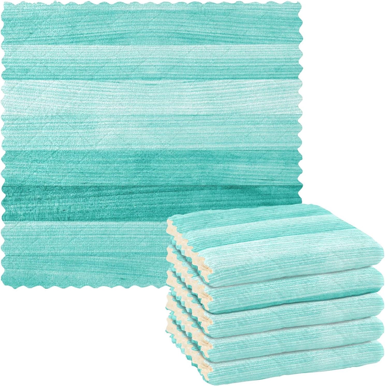SUABO Paños de cocina de madera verde turquesa, paquete de 6 paños de cocina de secado rápido, toallas de limpieza absorbentes para cocina y baño