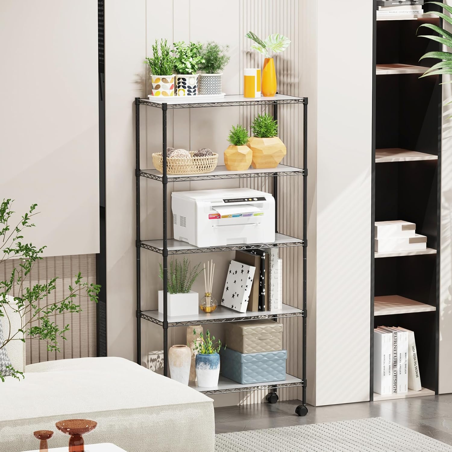 Estantería de alambre NSF de 5 niveles, 14 x 30 x 60 pulgadas, capacidad de 750 libras, estante de metal de almacenamiento ajustable con ruedaspatas