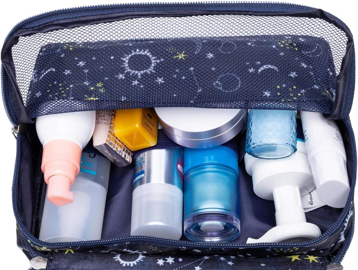 Neceser de viaje colgante, organizador de maquillaje y productos cosméticos para mujer y niña, impermeable (galaxia azul)