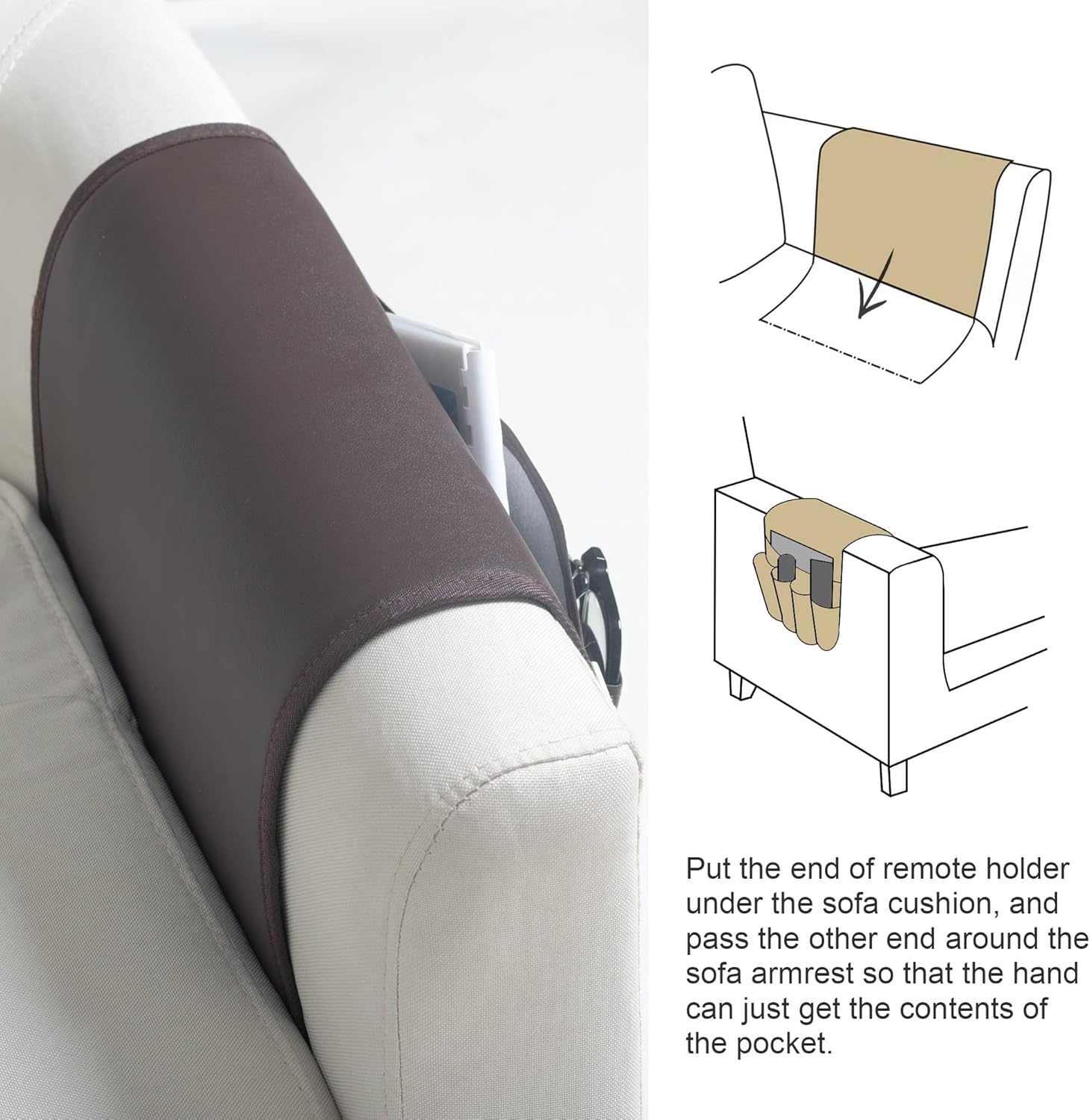 PU Leather Sofa Armrest Organizer, Armchair Magazine Holders, Waterproof Remote Holder for Recliner Couch with 1 Large Pocket, 4 Small Pockets for