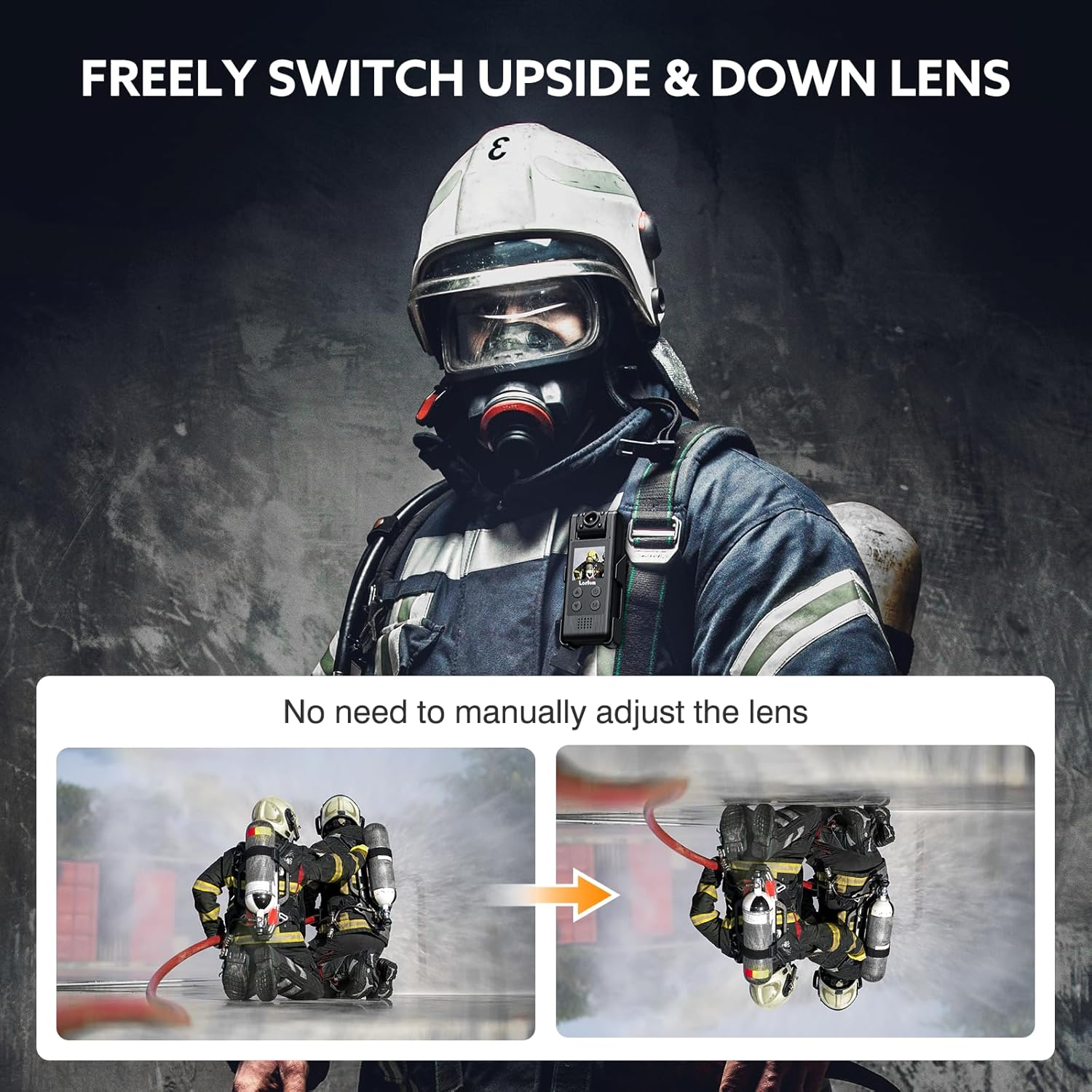 Losfom Z07 2K 64GB Body Worn Camera, 1440P HD Cámara corporal con lente giratoria, cámara montada en el cuerpo con visión nocturna, lente giratoria