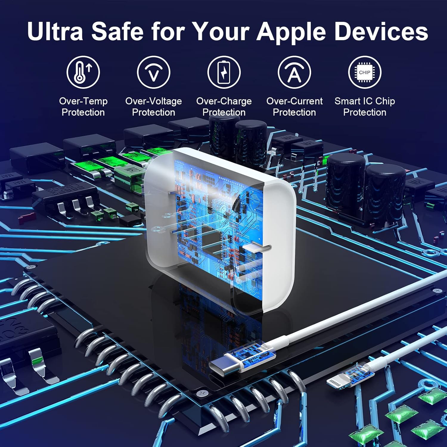 Cargador de iPhone de carga rápida, paquete de 4 unidades PD 20 W USB C bloque de cargador de pared con 6 pies tipo C a Lightning de carga rápida
