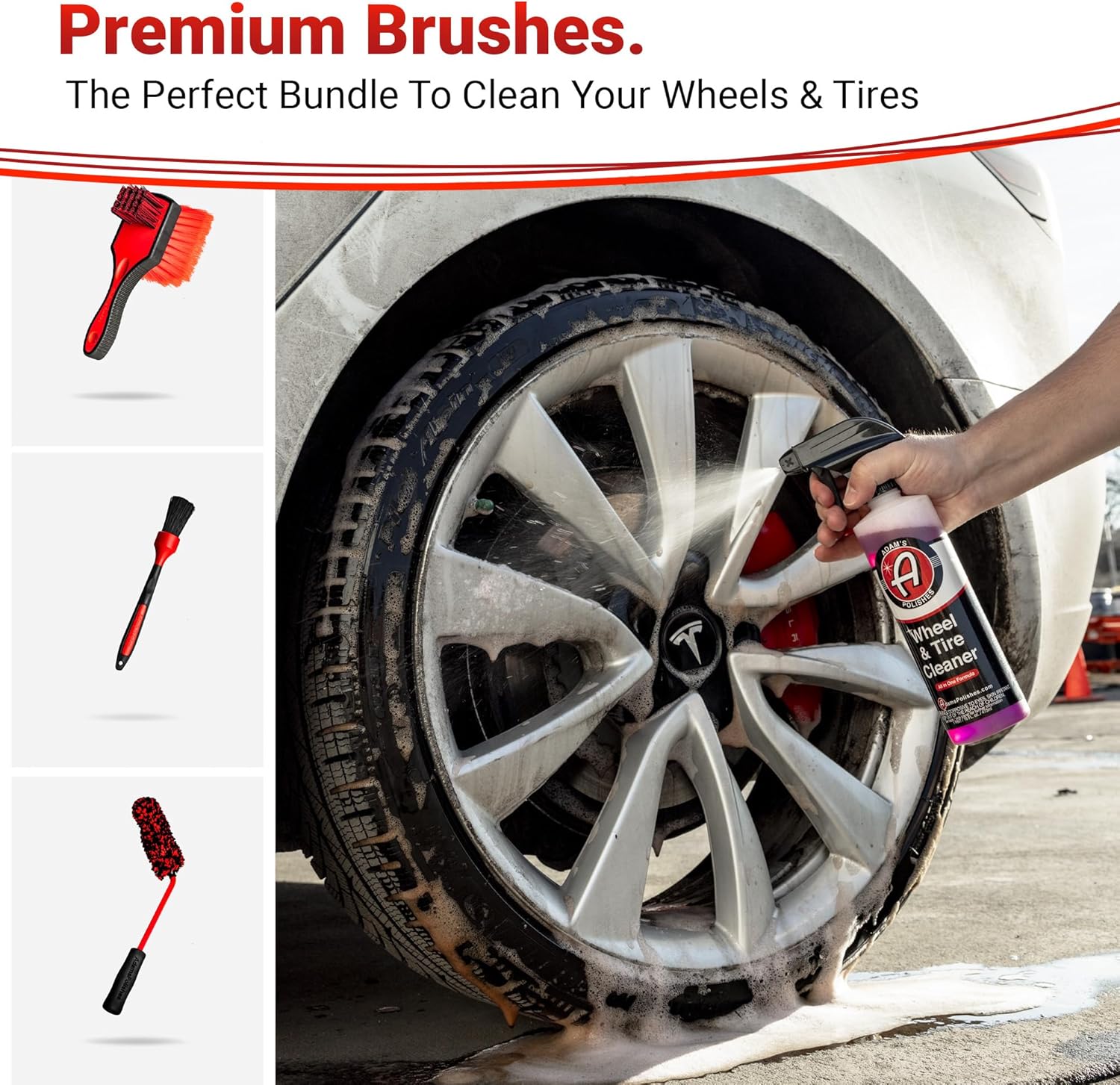 Adam’s Polishes Paquete de cepillos para ruedas detalladas, cepillos de limpieza de automóviles para limpiadores de ruedas y neumáticos, incluye