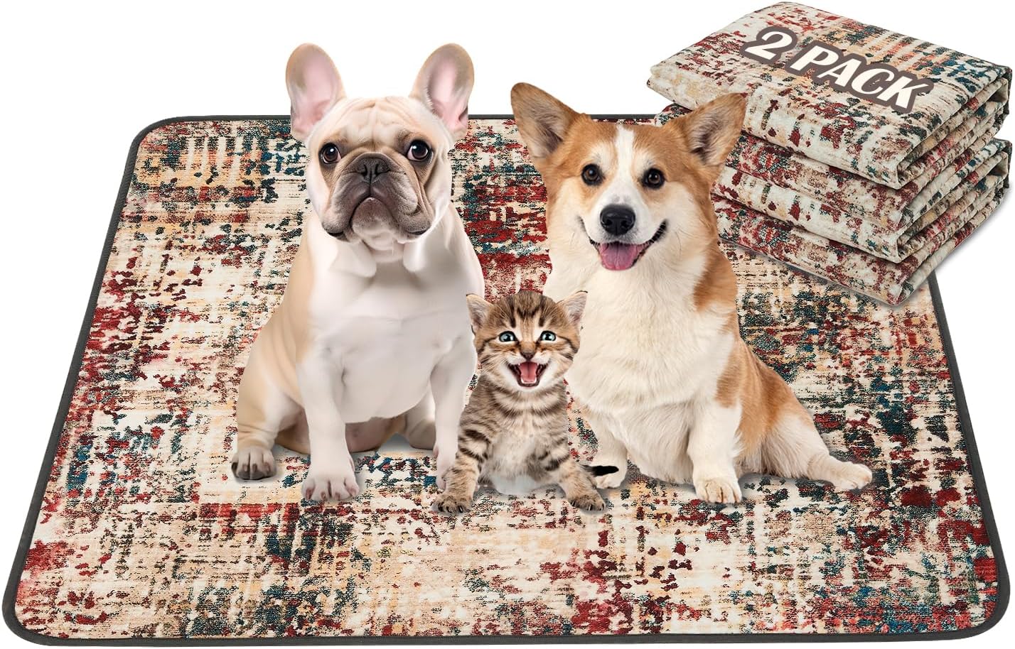 Qeils Almohadillas lavables para orina para perros, paquete de 2 almohadillas reutilizables para cachorros de 36 x 41 pulgadas, superabsorbentes, a