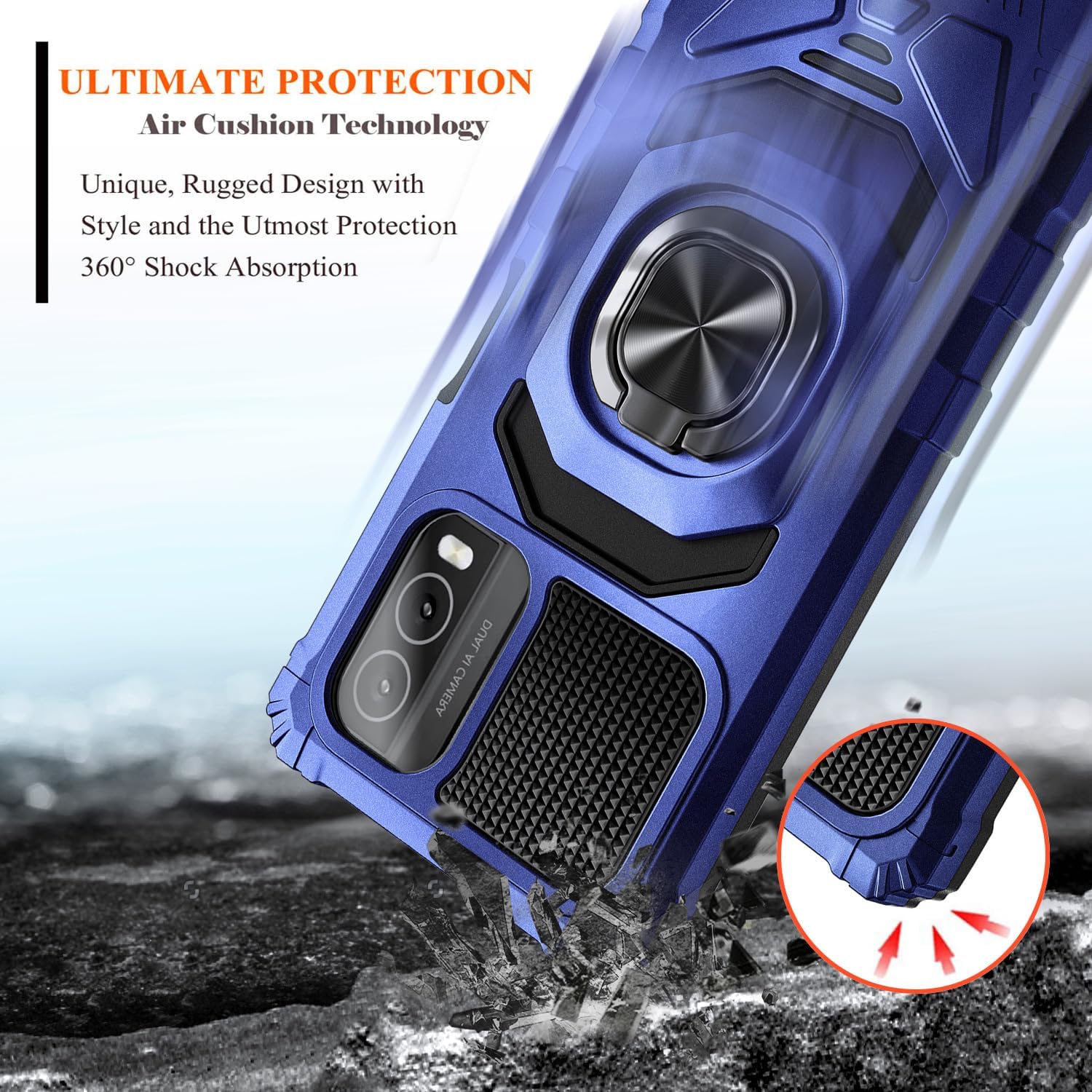 NZND Funda para Nokia C210 con protector de pantalla de vidrio templado (cobertura máxima), protección de cuerpo completo grado militar, funda