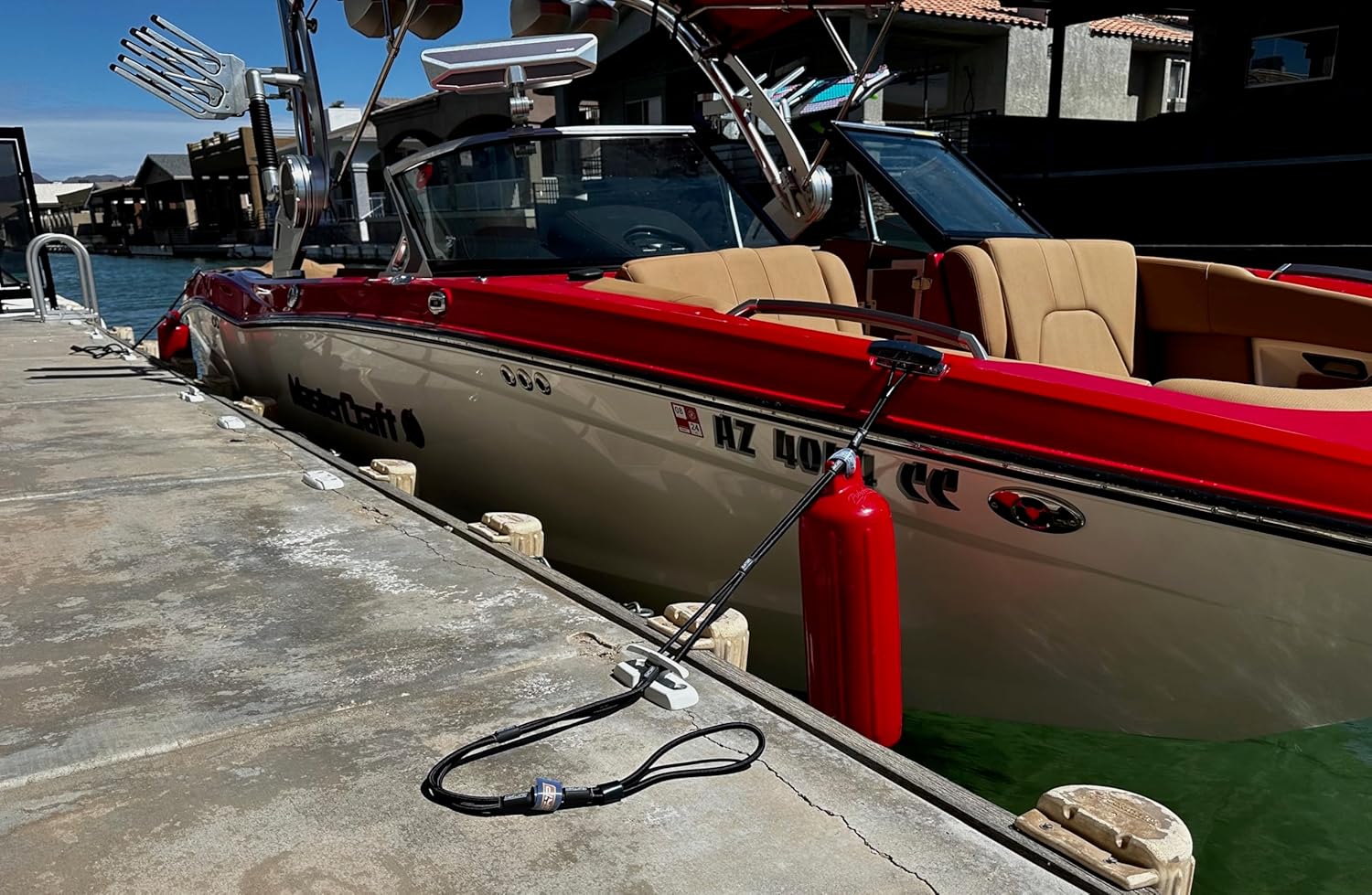 (2) Líneas de muelle elásticas ajustables de 5 pies para barcos, líneas de amarre, línea de muelle de moto acuática, con lazos de velcro integrados,