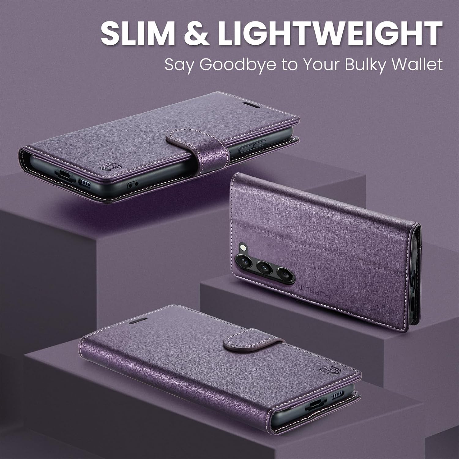 Funda tipo cartera para Samsung Galaxy S23 5G con bloqueo RFID, soporte para tarjeta de crédito, de piel sintética, función atril, funda protectora