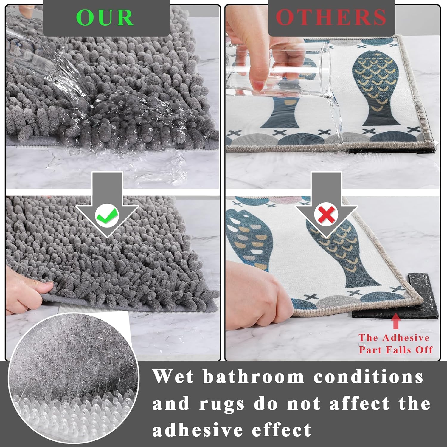 Yimobra Cinta de agarre para alfombras de baño antideslizante (solo tiene ganchos fuertes de una cara), agarre reutilizable para alfombras de baño y