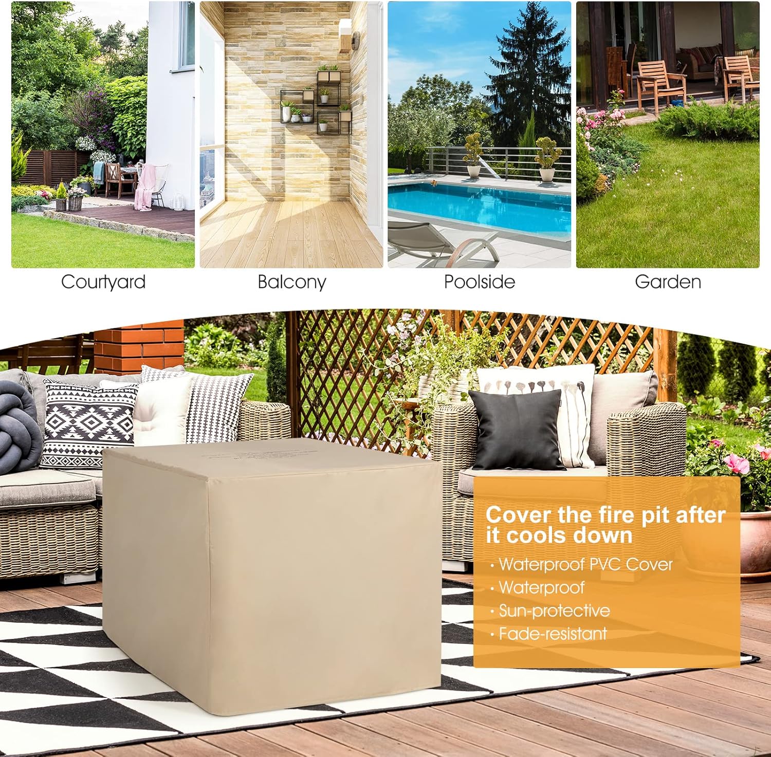 Tangkula Patiojoy – Mesa para fogata de gas propano de ratán de 35 pulgadas, 50,000 BTU para exteriores, con tapa, rocas de lava y cubierta de PVC,