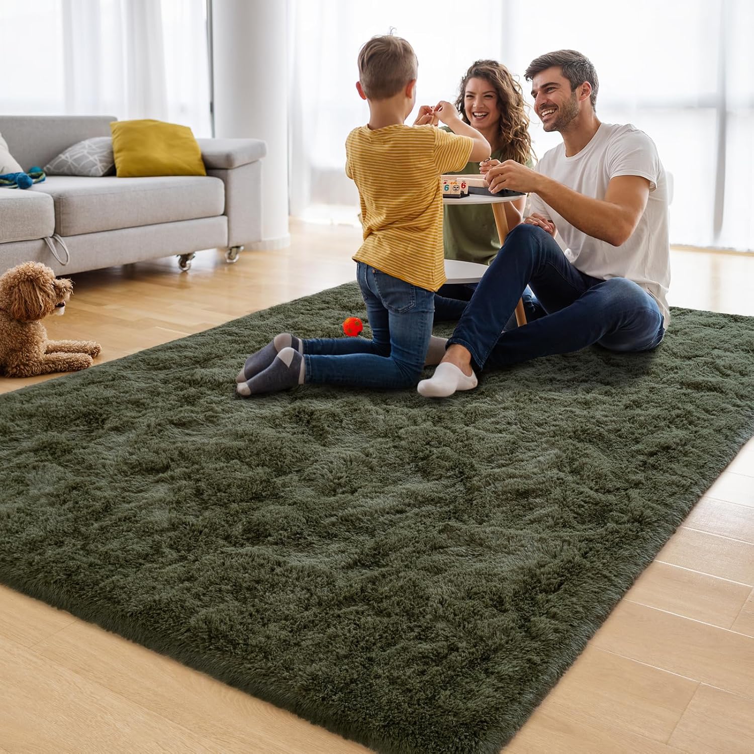 Alfombra suave de pelo largo para sala de estar, alfombras esponjosas de 6 x 9 pies con parte inferior antideslizante para dormitorio, mesita de