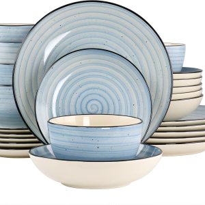 Elama Gia – Vajilla redonda de cerámica de 24 piezas, color azul claro Elama Gia – Vajilla redonda de cerámica de 24 piezas, color azul claro
