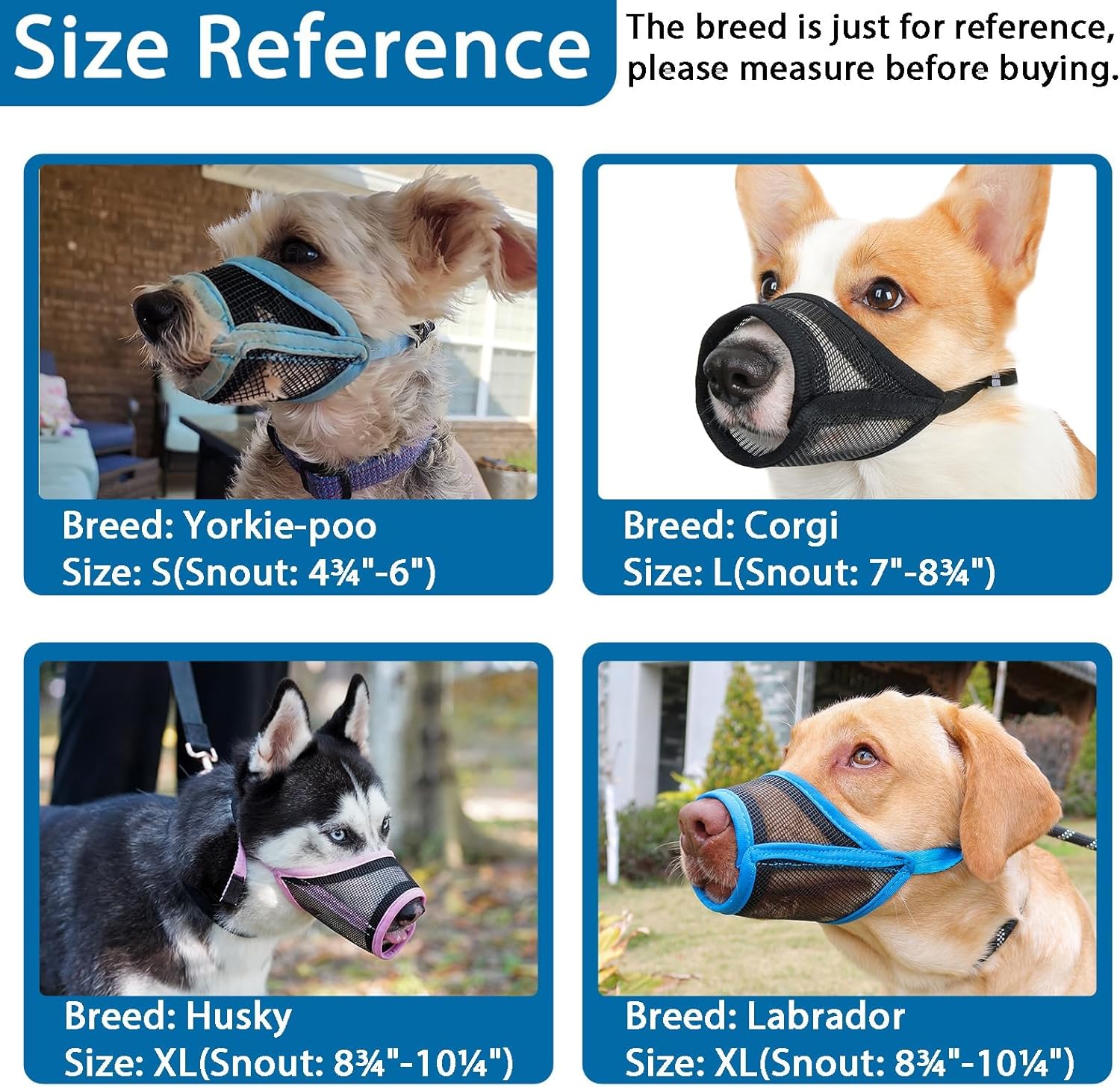 LUCKYPAW Bozal para perro, bozal de malla para perros pequeños, medianos y grandes, bozal suave para evitar que muerdan, bozal ajustable y