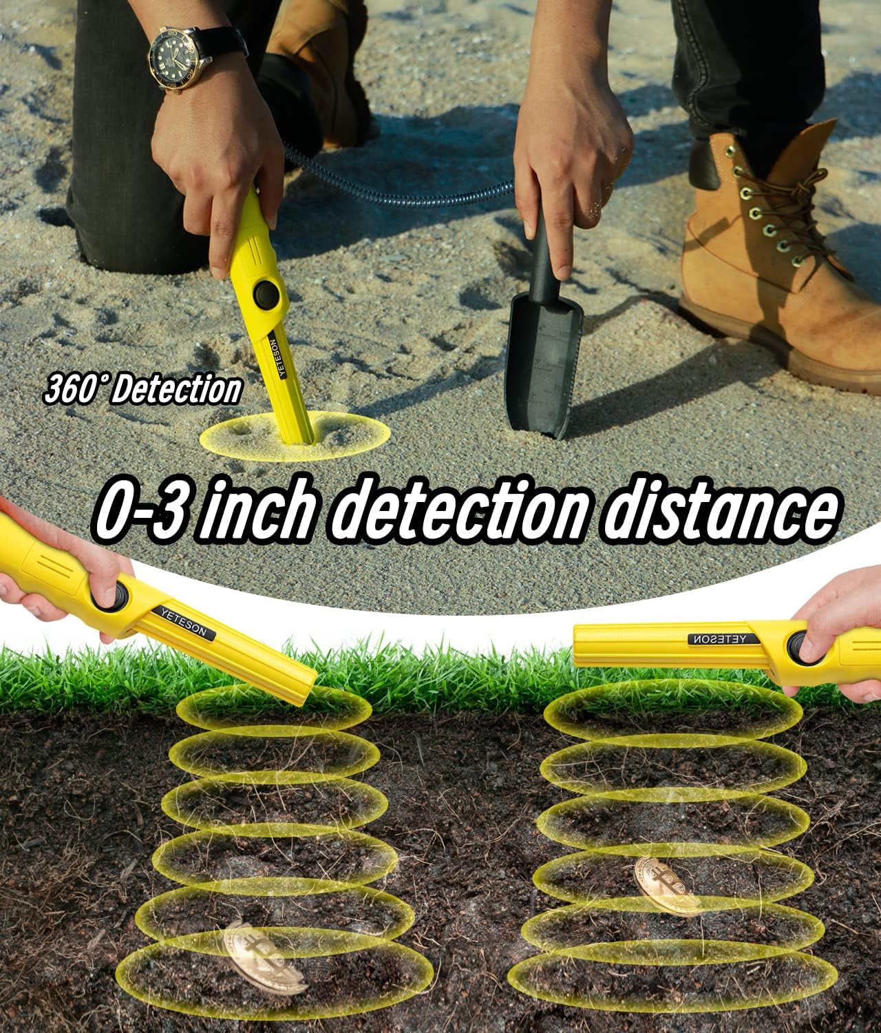 Detector de metales de mano Pinpointer impermeable  IP68 con pala de arena profesional 360 pin puntero varita accesorios alta sensibilidad