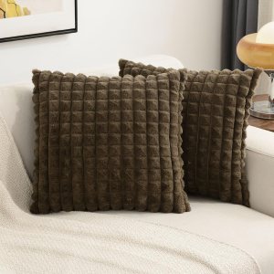 FUTEI Juego de 2 fundas de almohada decorativas color marrón de 20 x 20 pulgadas, fundas de cojín cuadradas, piel sintética de conejo esponjosa a FUTEI Juego de 2 fundas de almohada decorativas color marrón de 20 x 20 pulgadas, fundas de cojín cuadradas, piel sintética de conejo esponjosa a