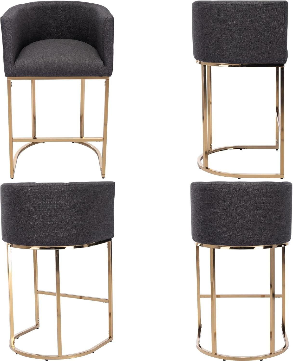 BESTANO Juego de 2 taburetes de bar tapizados de lino de altura de mostrador, taburetes de cocina de 29 pulgadas, sillas de bar con marco de metal