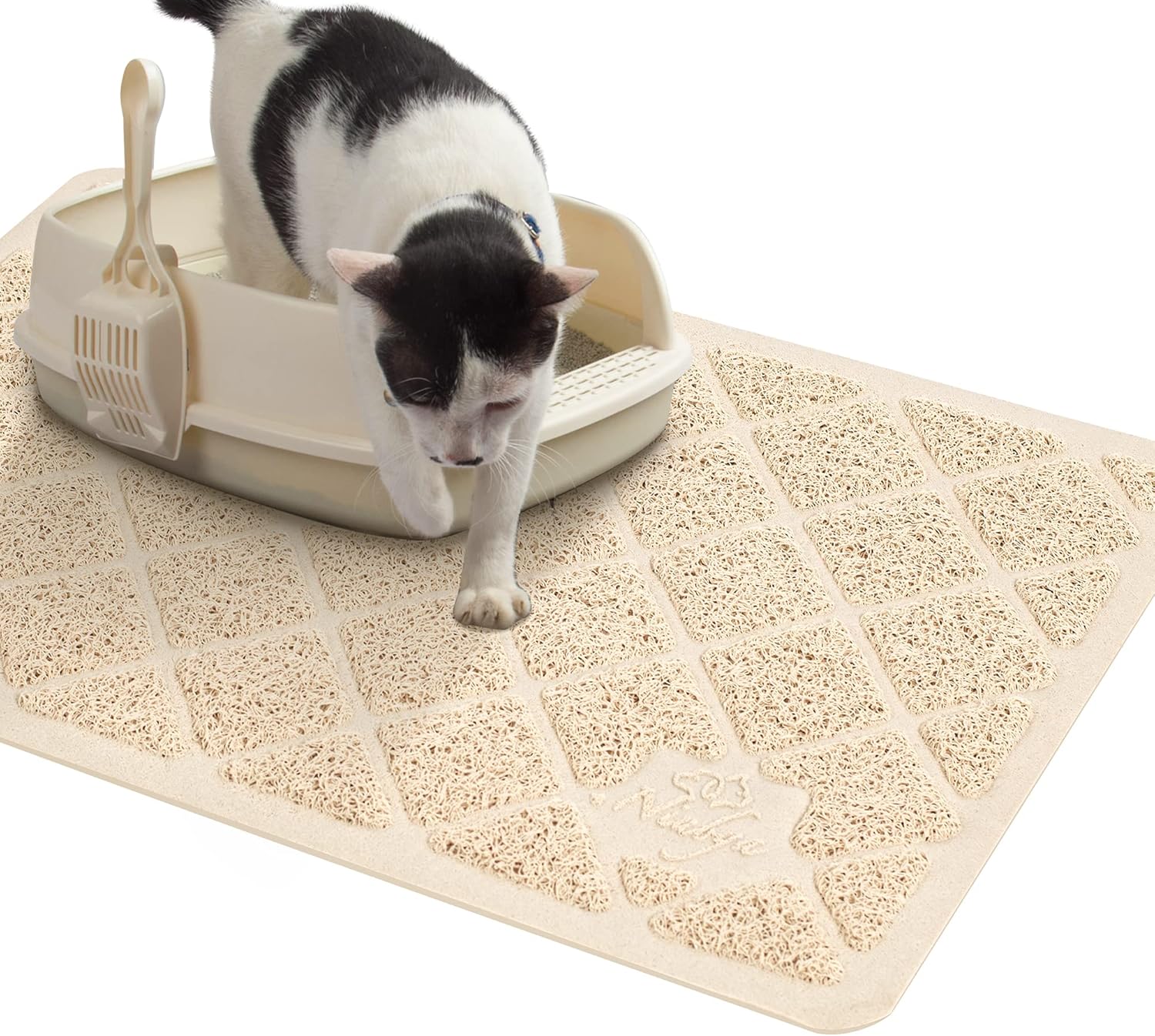 Niubya Tapete de arena para gatos de alta calidad, tapete para caja de arena con respaldo antideslizante e impermeable, tapete suave para patas de