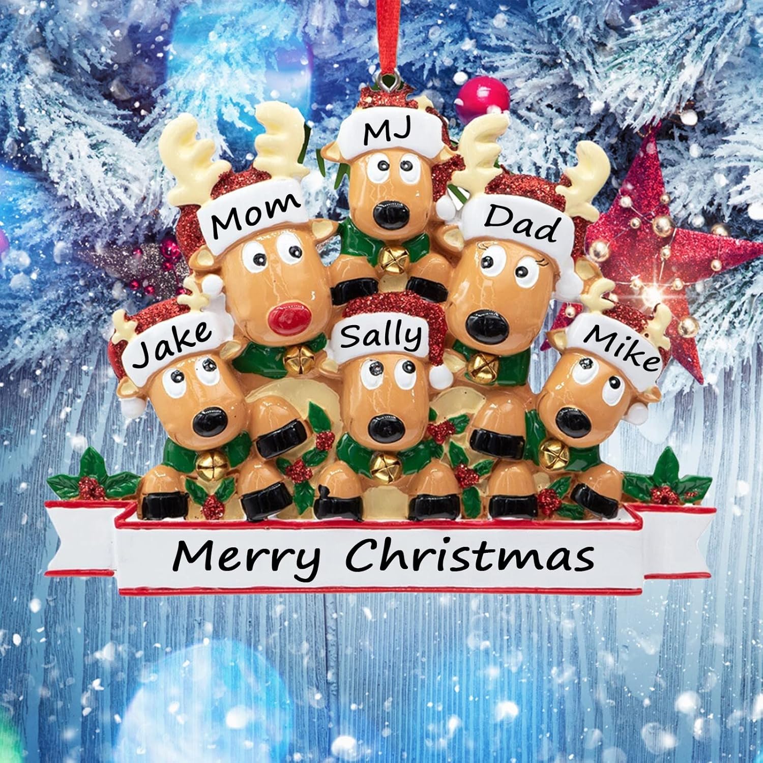 Slavna Adornos de Navidad personalizados 2023, familia de 2345678, adornos de Navidad de ciervo, regalos personalizados para árbol de Navidad,